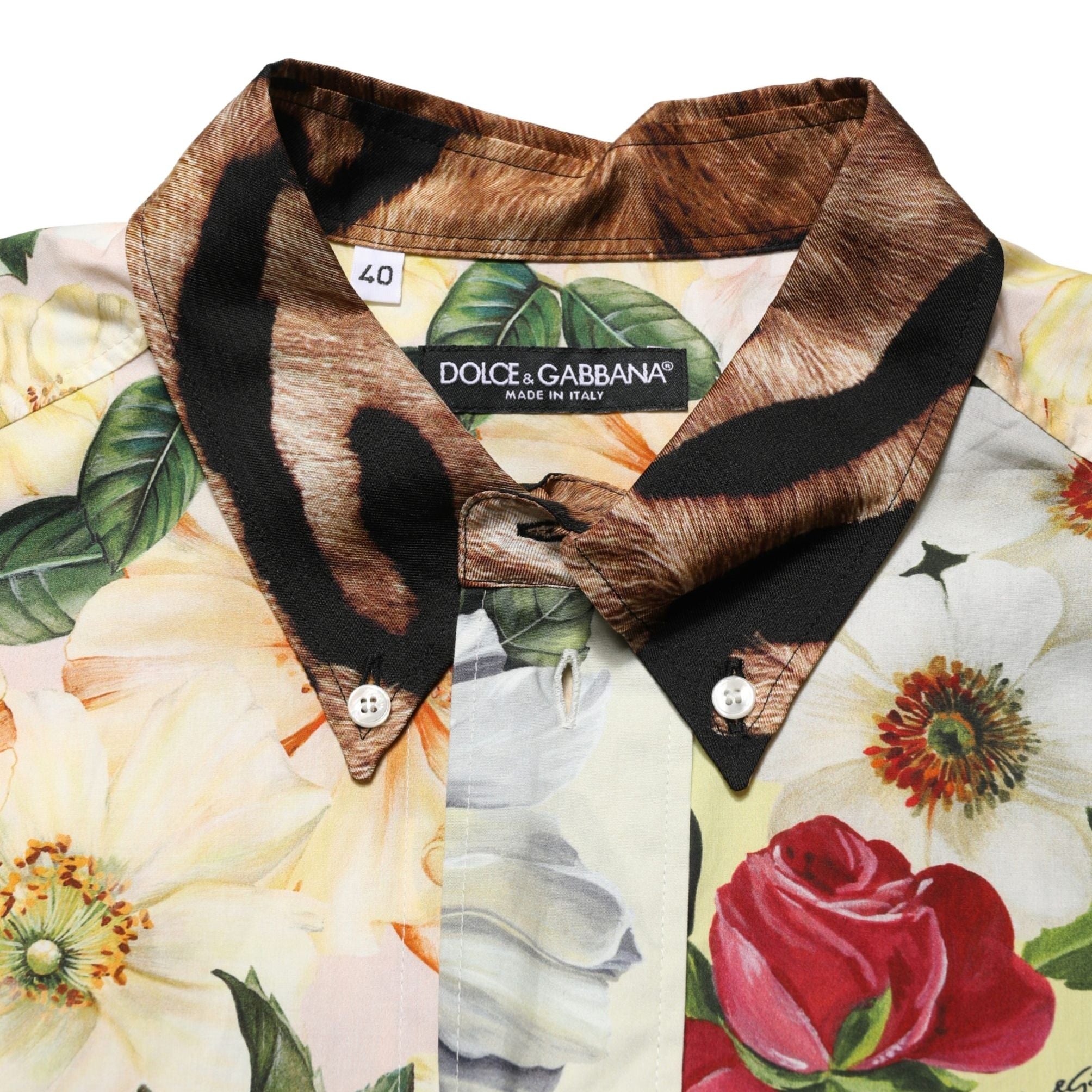 Dolce & Gabbana Multicolor Floral Animal Print Collared Shirt