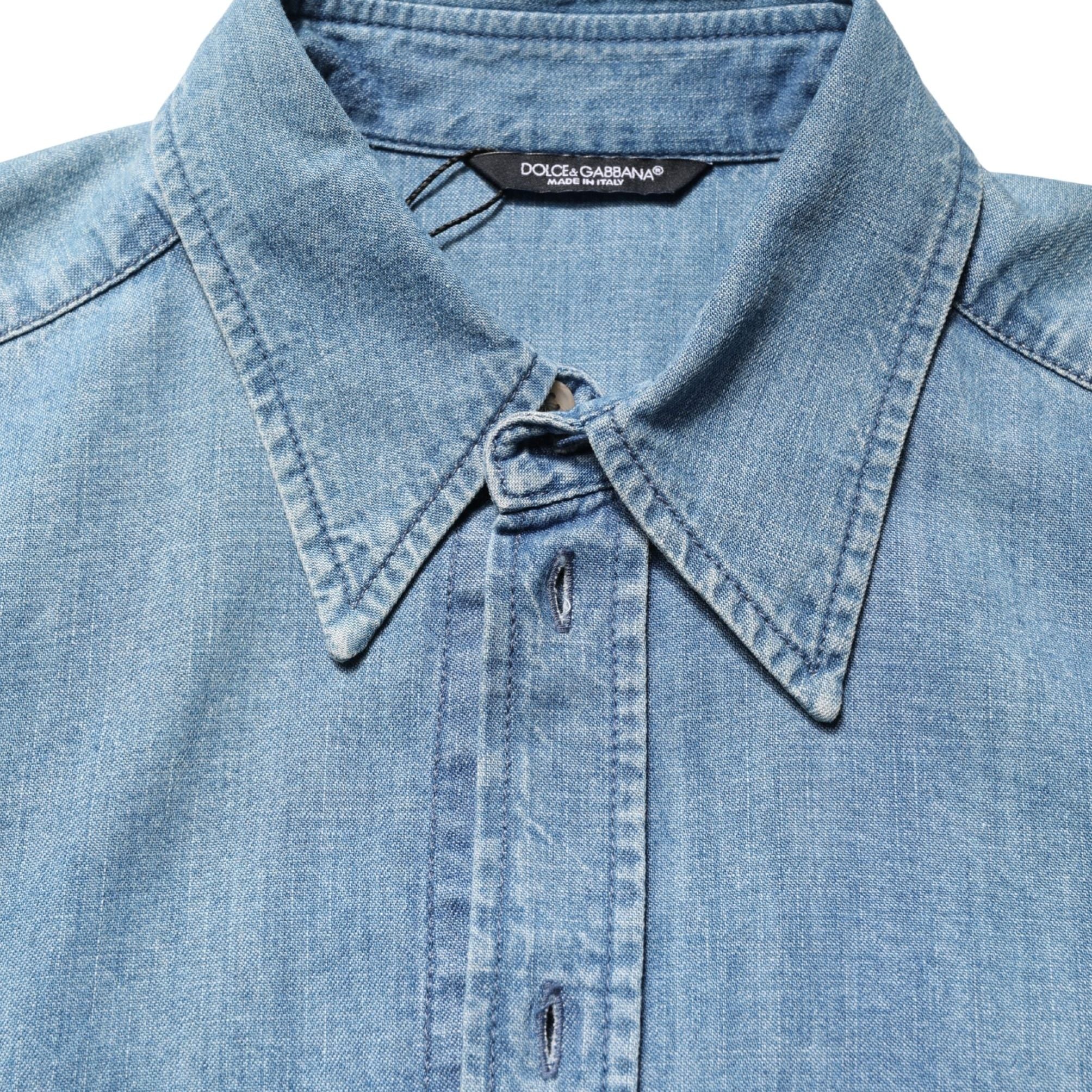 Dolce & Gabbana Blue Cotton Stretch Casual Denim Slim Shirt