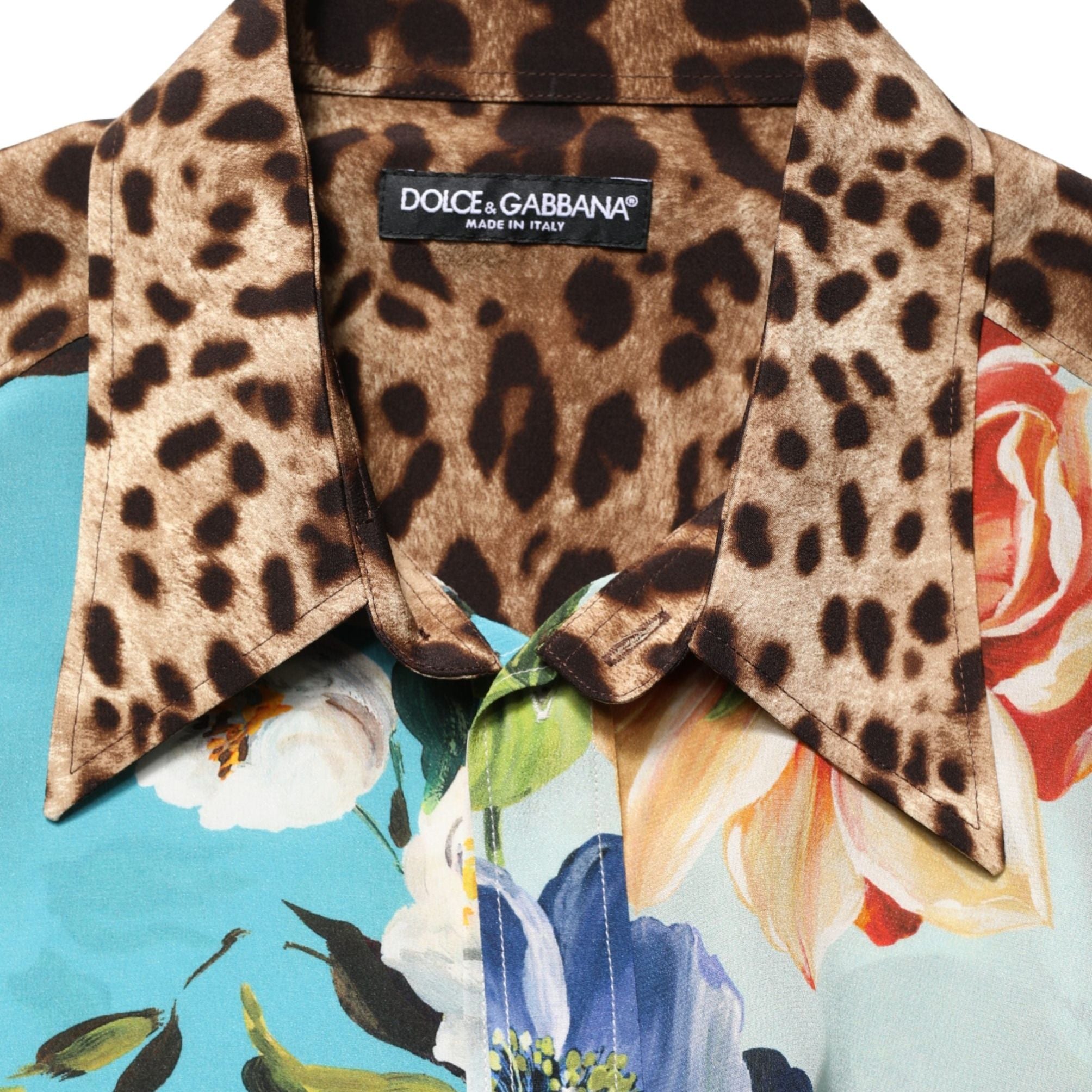 Dolce & Gabbana Multicolor Floral Animal Print Collared Shirt