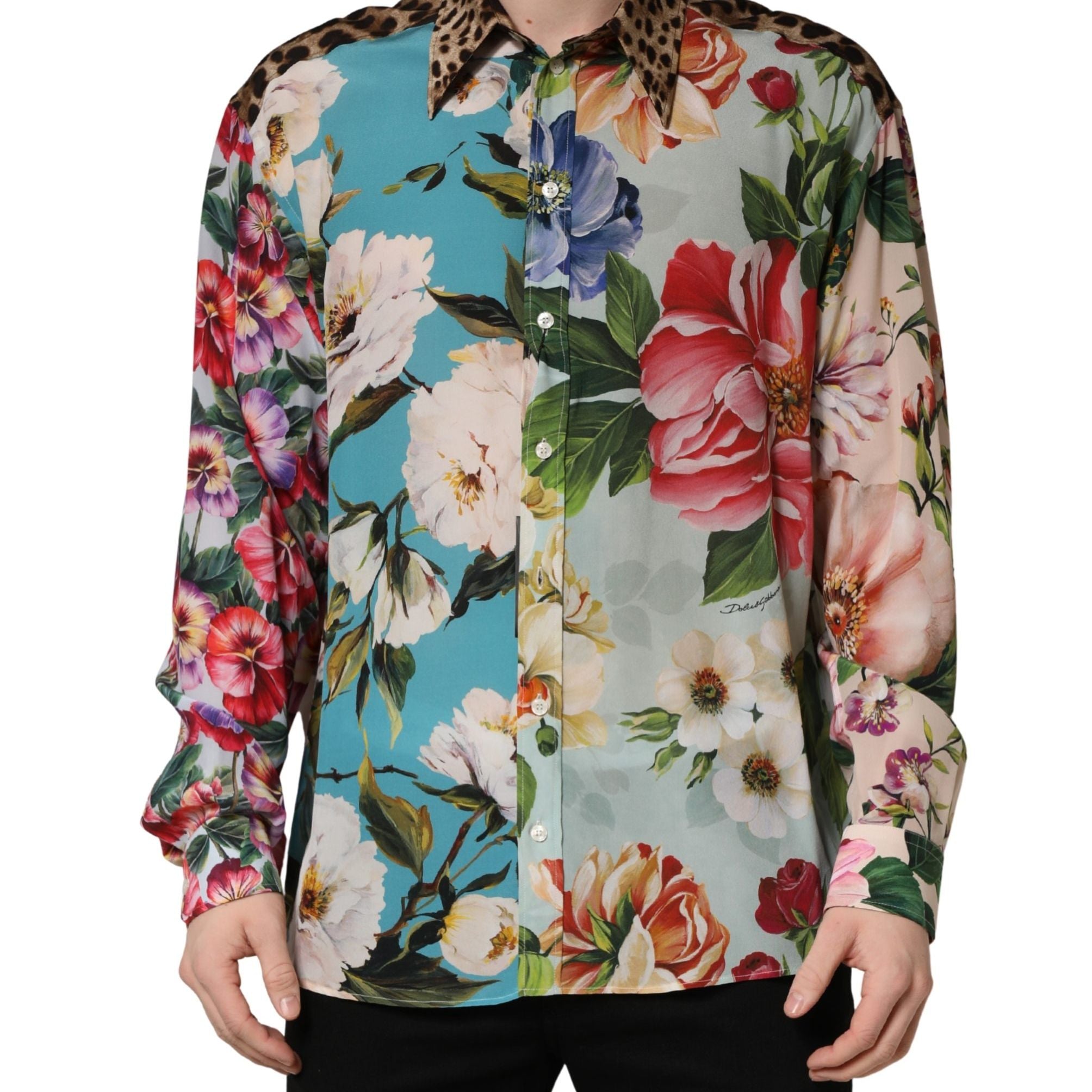 Dolce & Gabbana Multicolor Floral Animal Print Collared Shirt