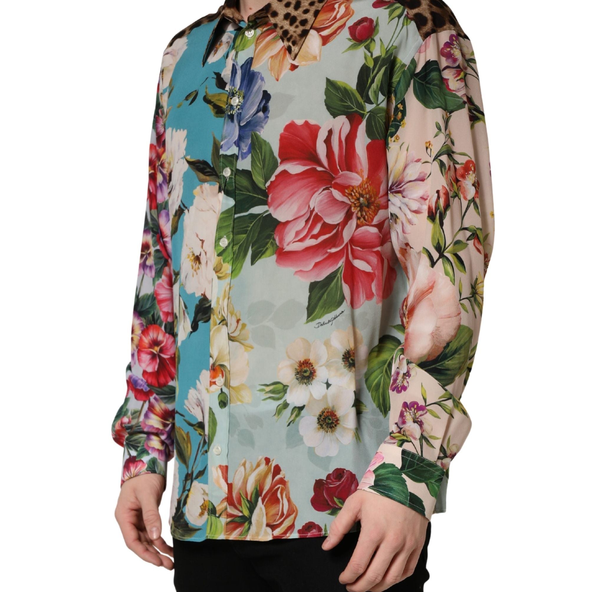 Dolce & Gabbana Multicolor Floral Animal Print Collared Shirt
