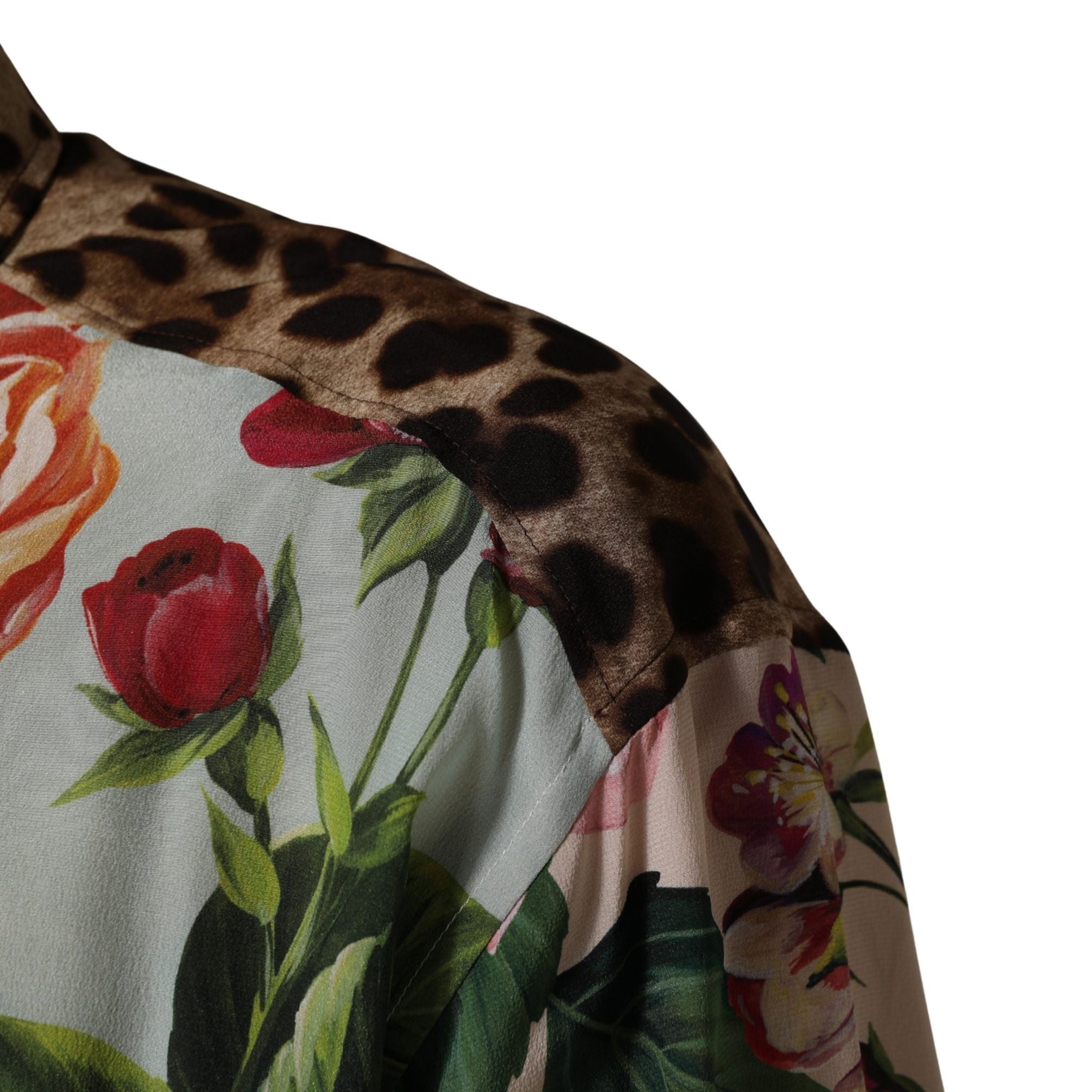 Dolce & Gabbana Multicolor Floral Animal Print Collared Shirt