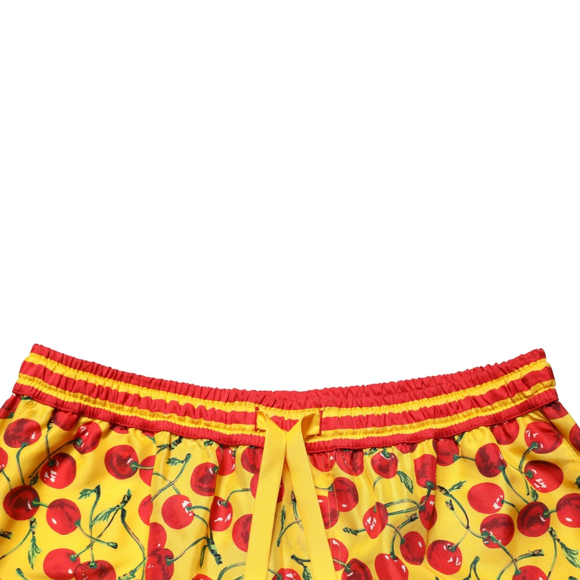 Dolce & Gabbana Yellow Red Cherry Print Silk Bermuda Shorts