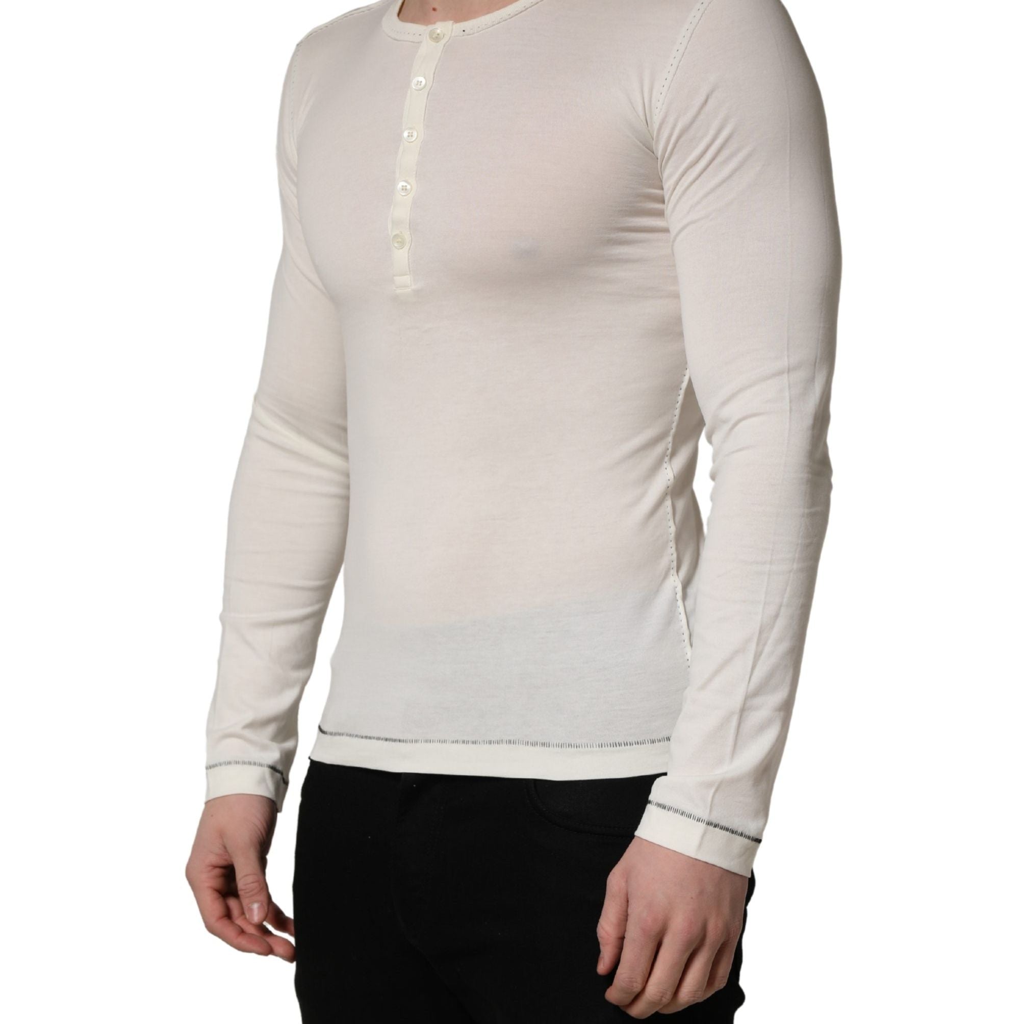 Dolce & Gabbana White Long Sleeves Henley Pullover Sweater