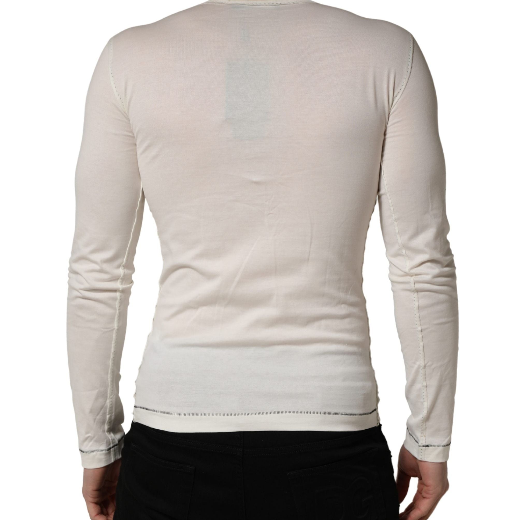 Dolce & Gabbana White Long Sleeves Henley Pullover Sweater