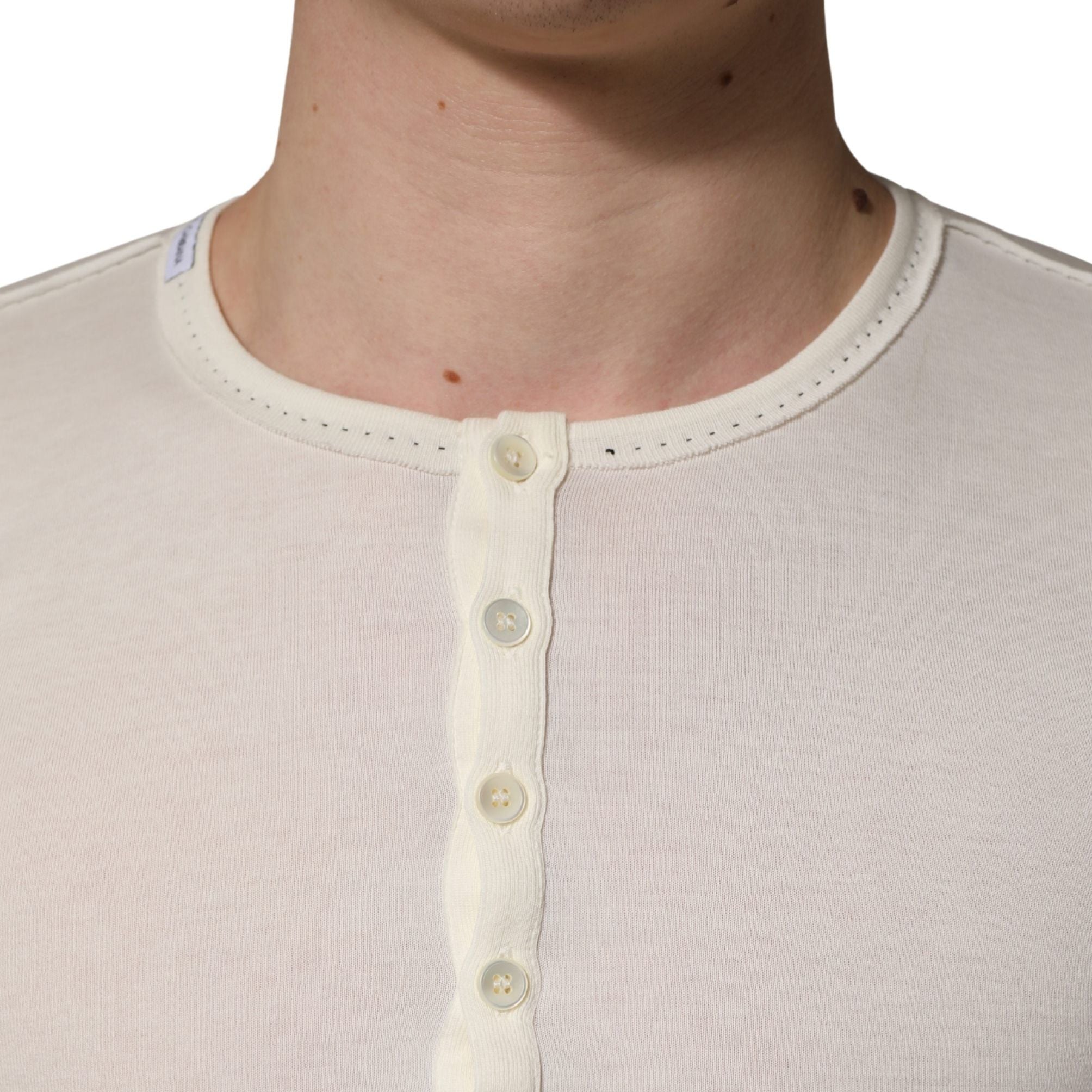 Dolce & Gabbana White Long Sleeves Henley Pullover Sweater