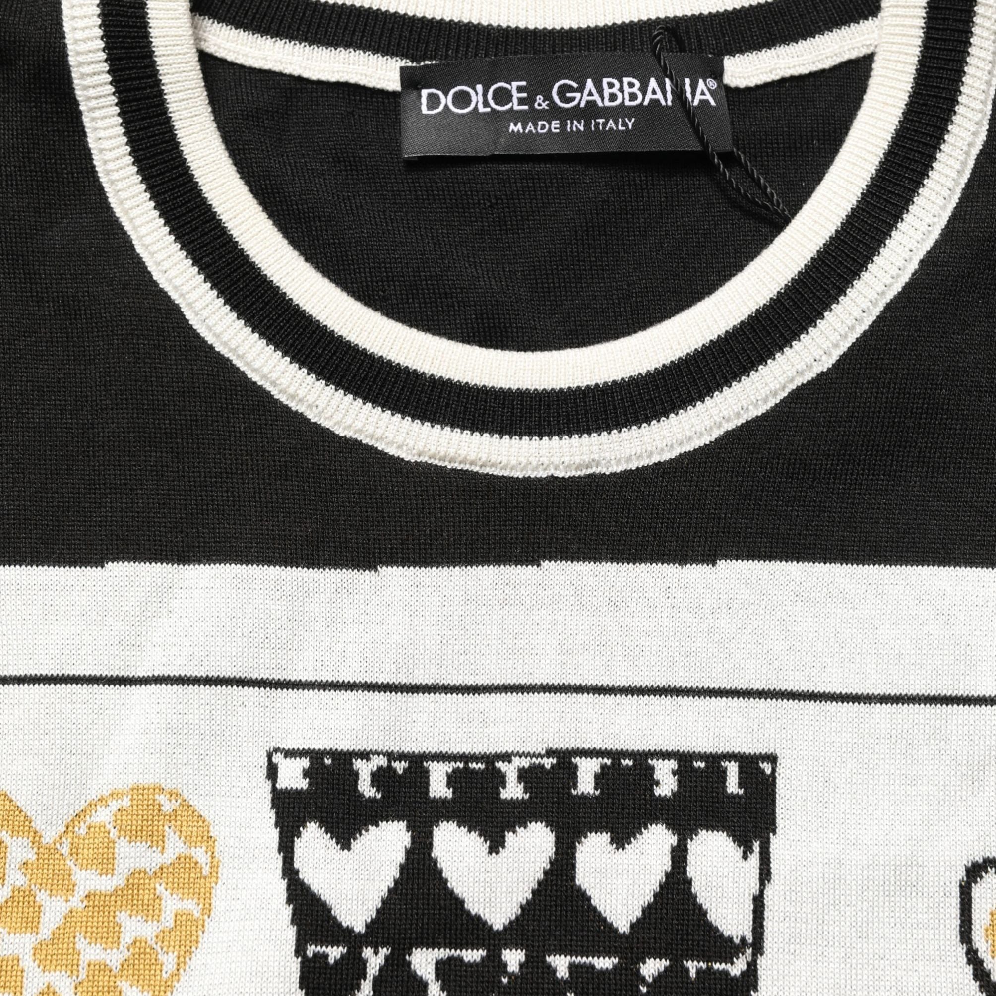 Dolce & Gabbana Black King Of Hearts Men Crew Neck Pullover Sweater