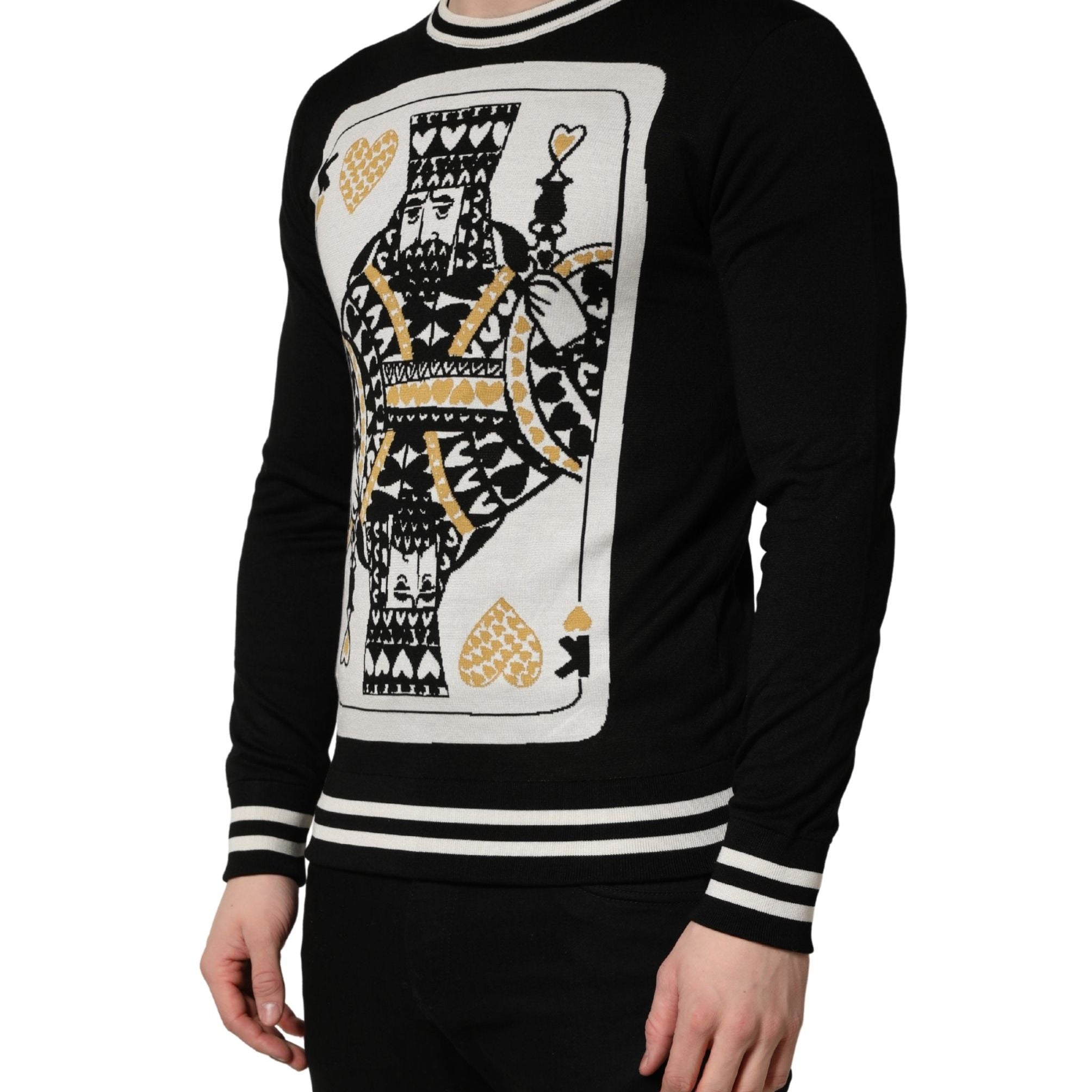 Dolce & Gabbana Black King Of Hearts Men Crew Neck Pullover Sweater