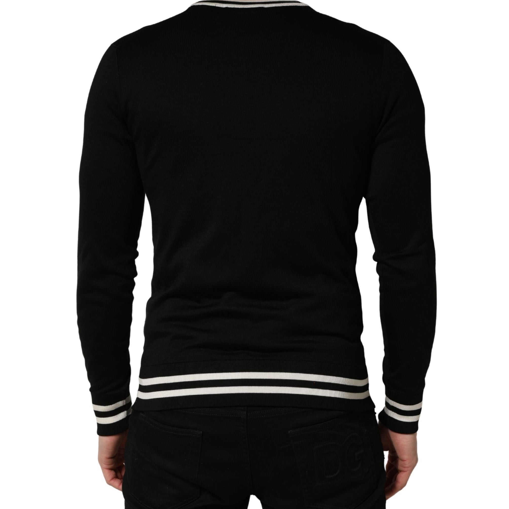 Dolce & Gabbana Black King Of Hearts Men Crew Neck Pullover Sweater