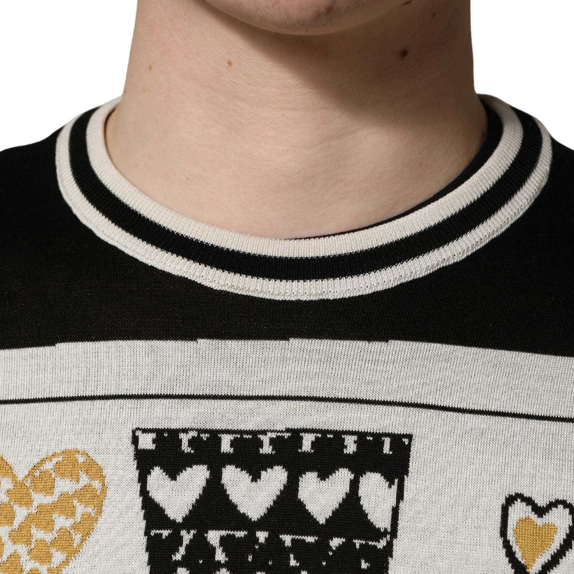 Dolce & Gabbana Black King Of Hearts Men Crew Neck Pullover Sweater