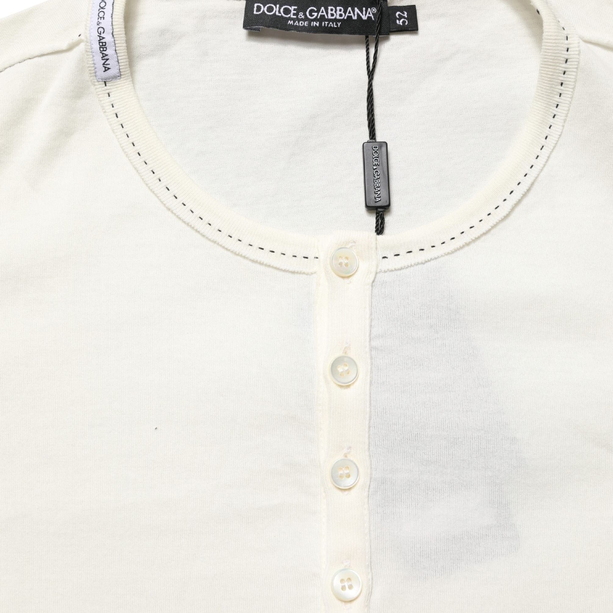 Dolce & Gabbana White Long Sleeves Henley Pullover Sweater