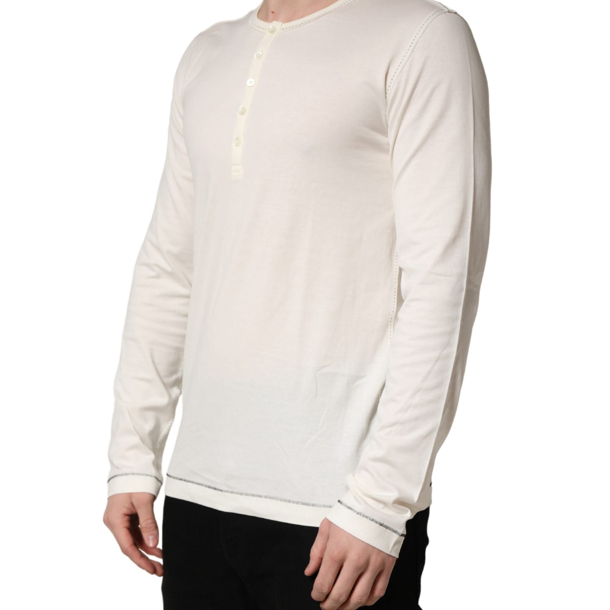 Dolce & Gabbana White Long Sleeves Henley Pullover Sweater