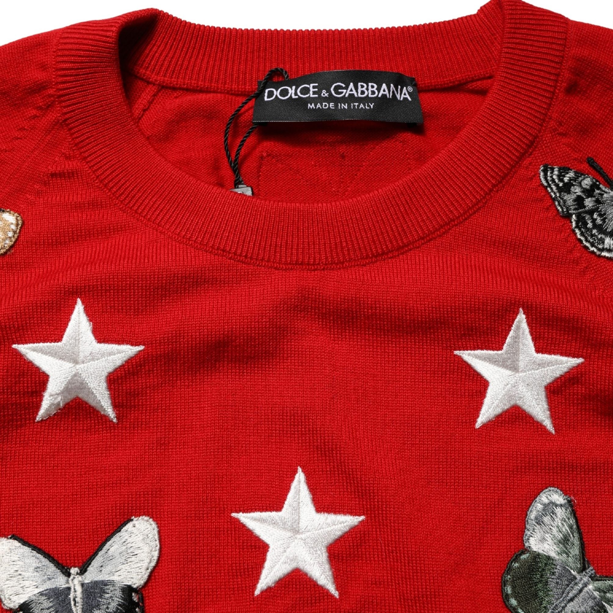Dolce & Gabbana Multicolor Wool Butterfly Star Men Crew Neck Sweater