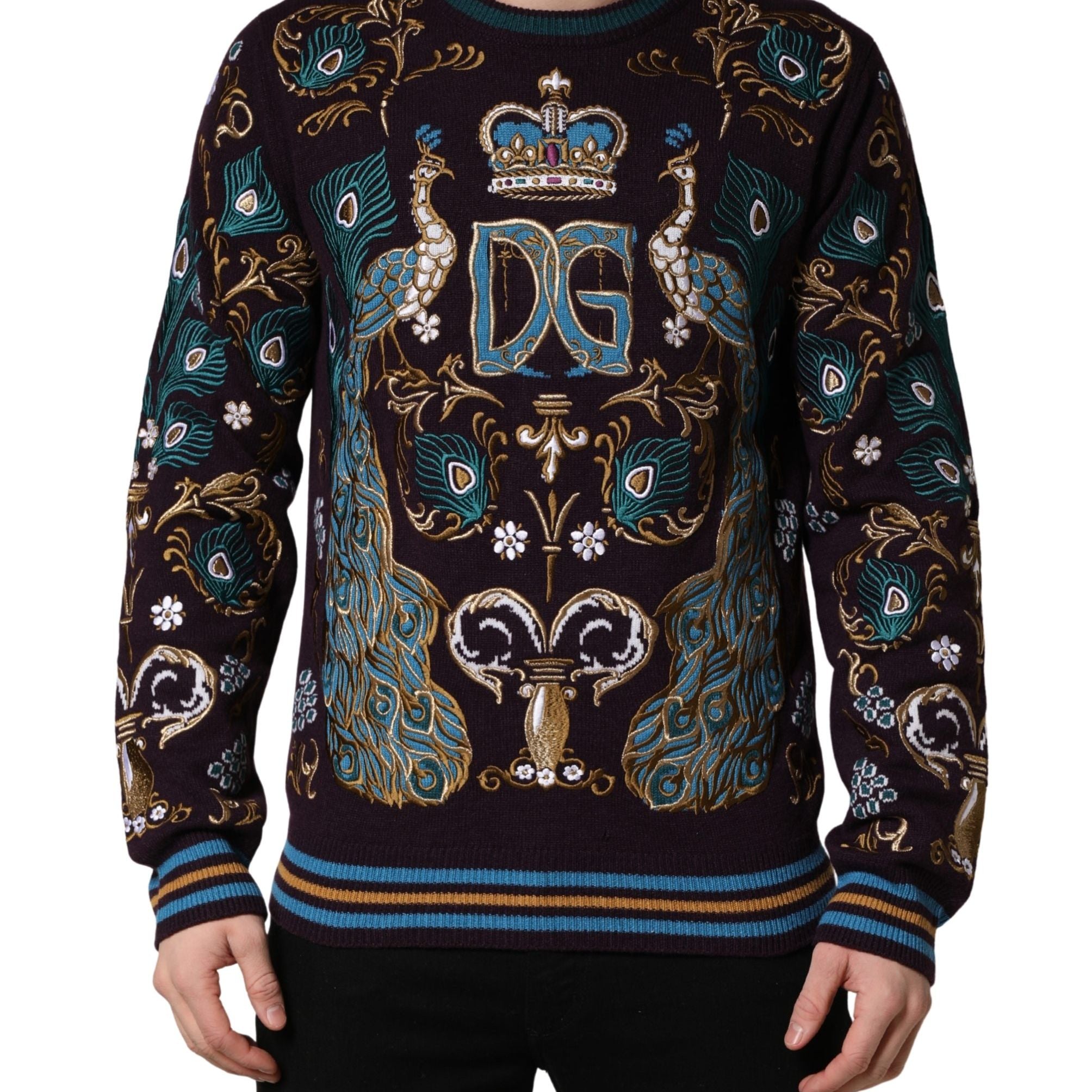 Dolce & Gabbana Bordeaux Cashmere Crown Embroidered Sweater