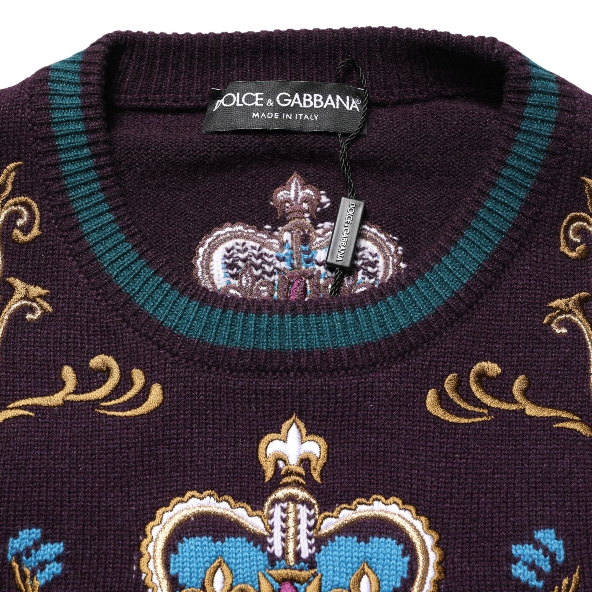 Dolce & Gabbana Bordeaux Cashmere Crown Embroidered Sweater
