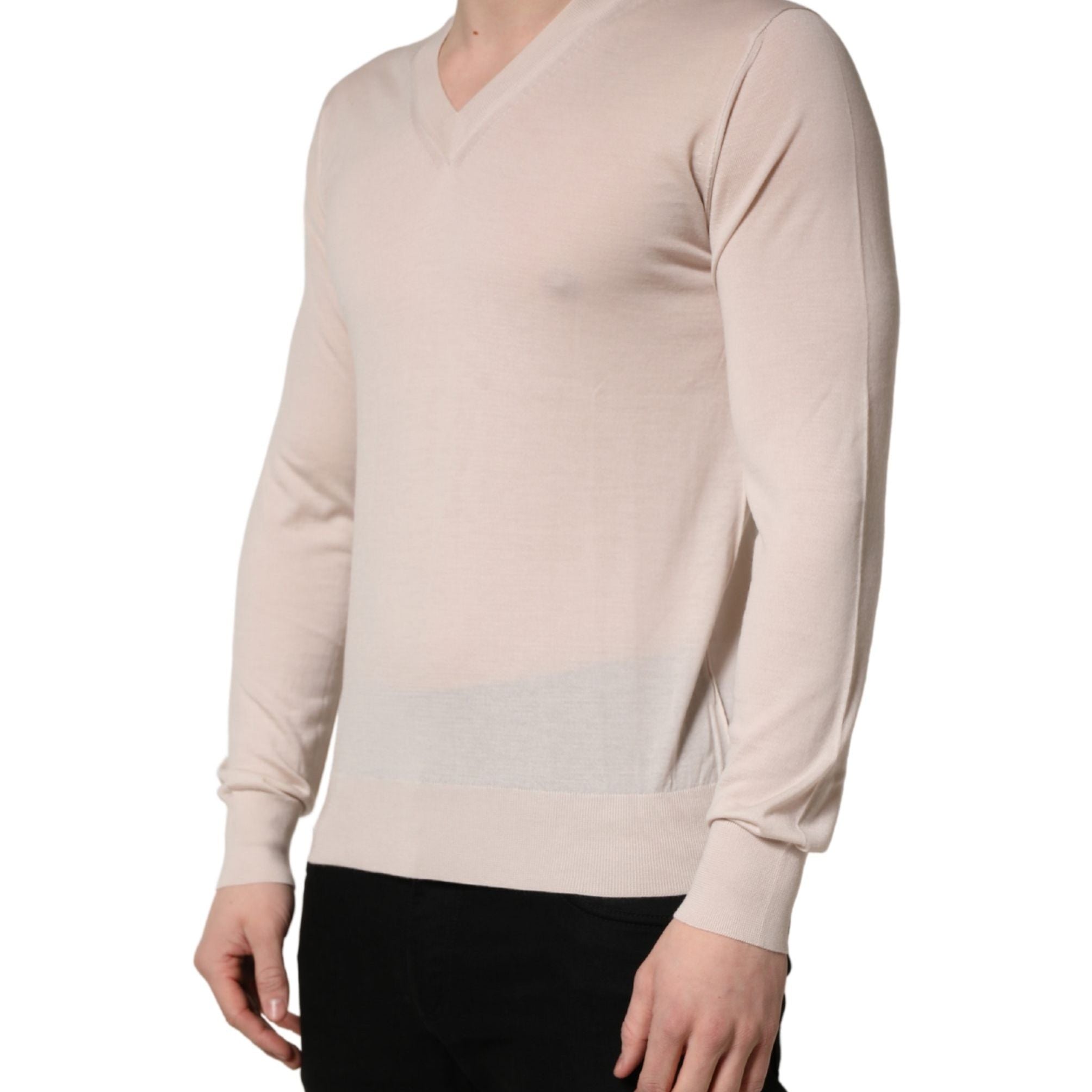 Dolce & Gabbana Beige Cashmere V-neck Men Pullover Sweater