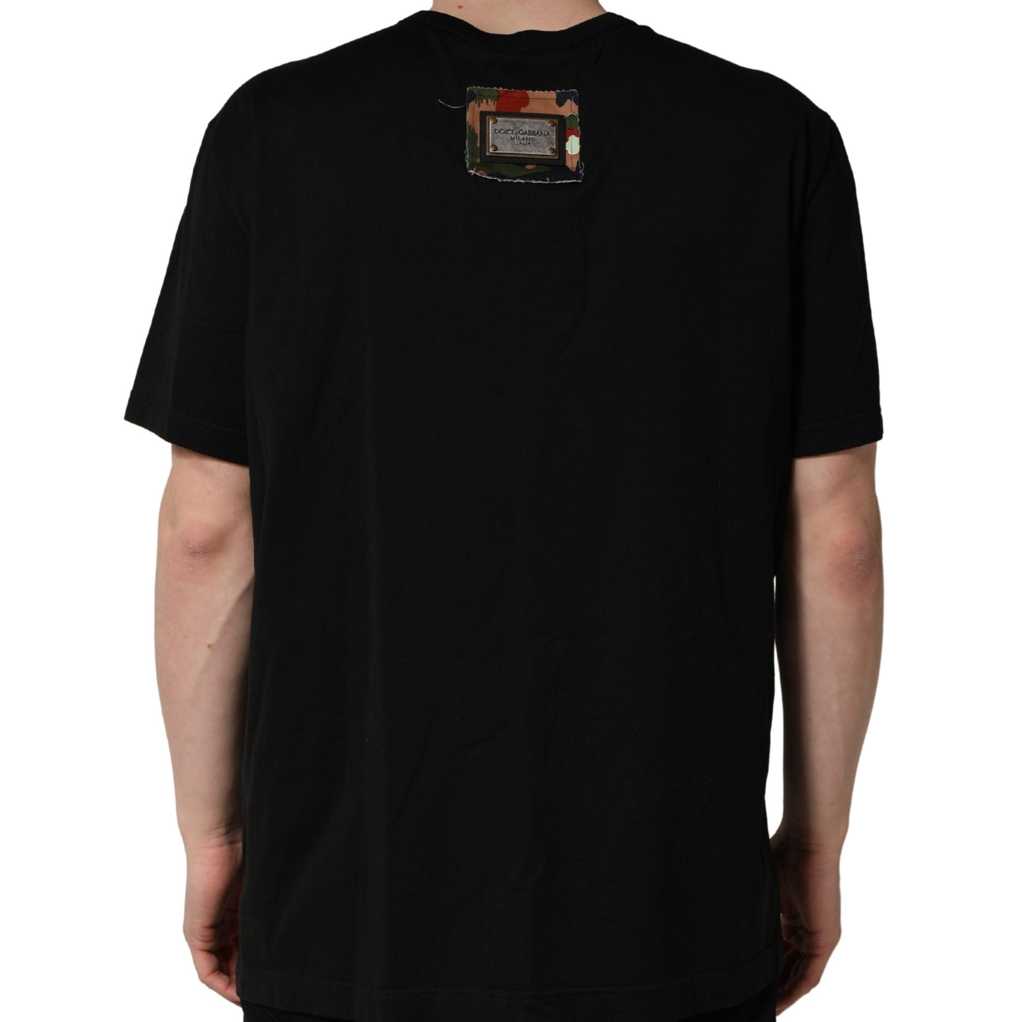 Dolce & Gabbana Black Camouflage Graphic Cotton Crewneck T-shirt