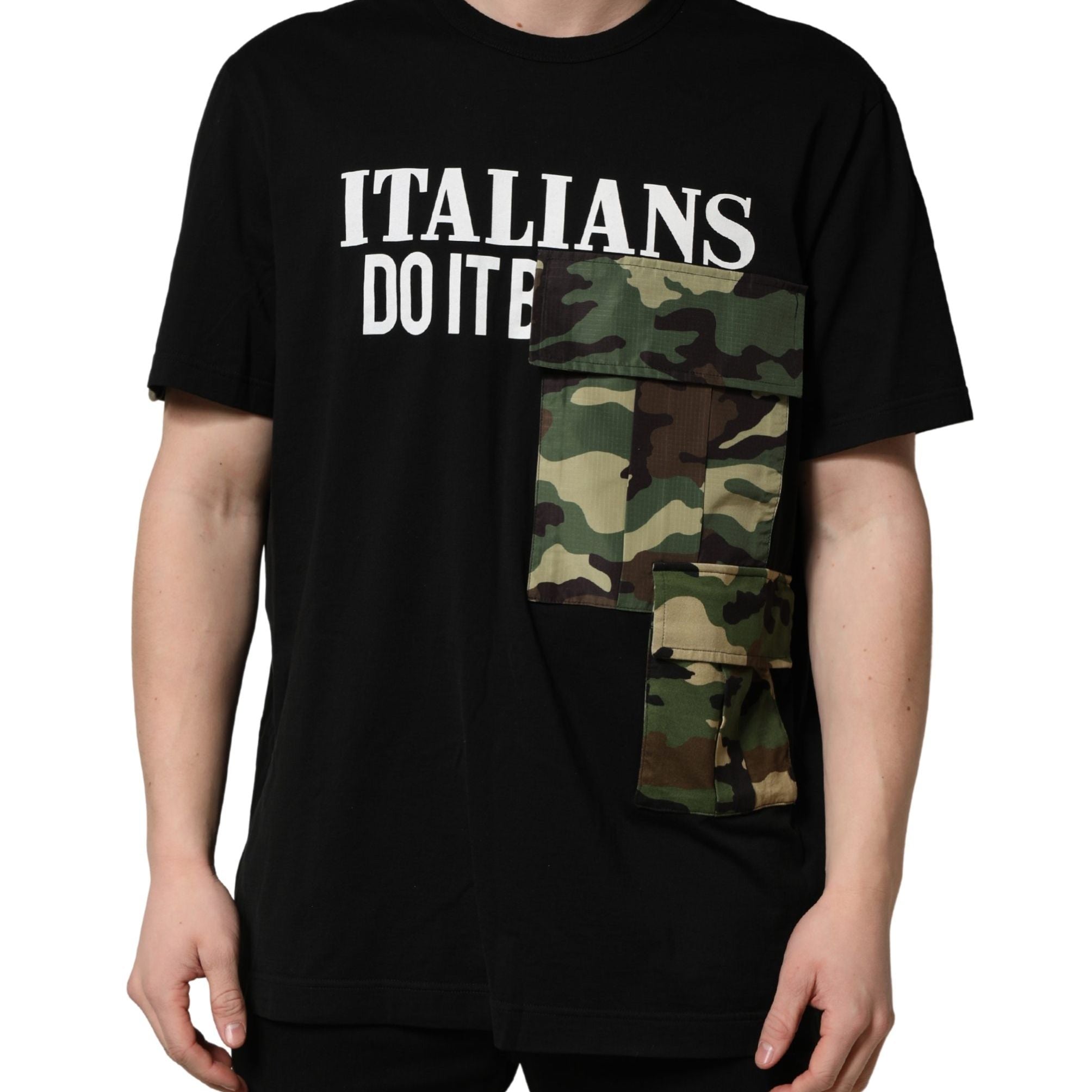 Dolce & Gabbana Black Camouflage Graphic Cotton Crewneck T-shirt
