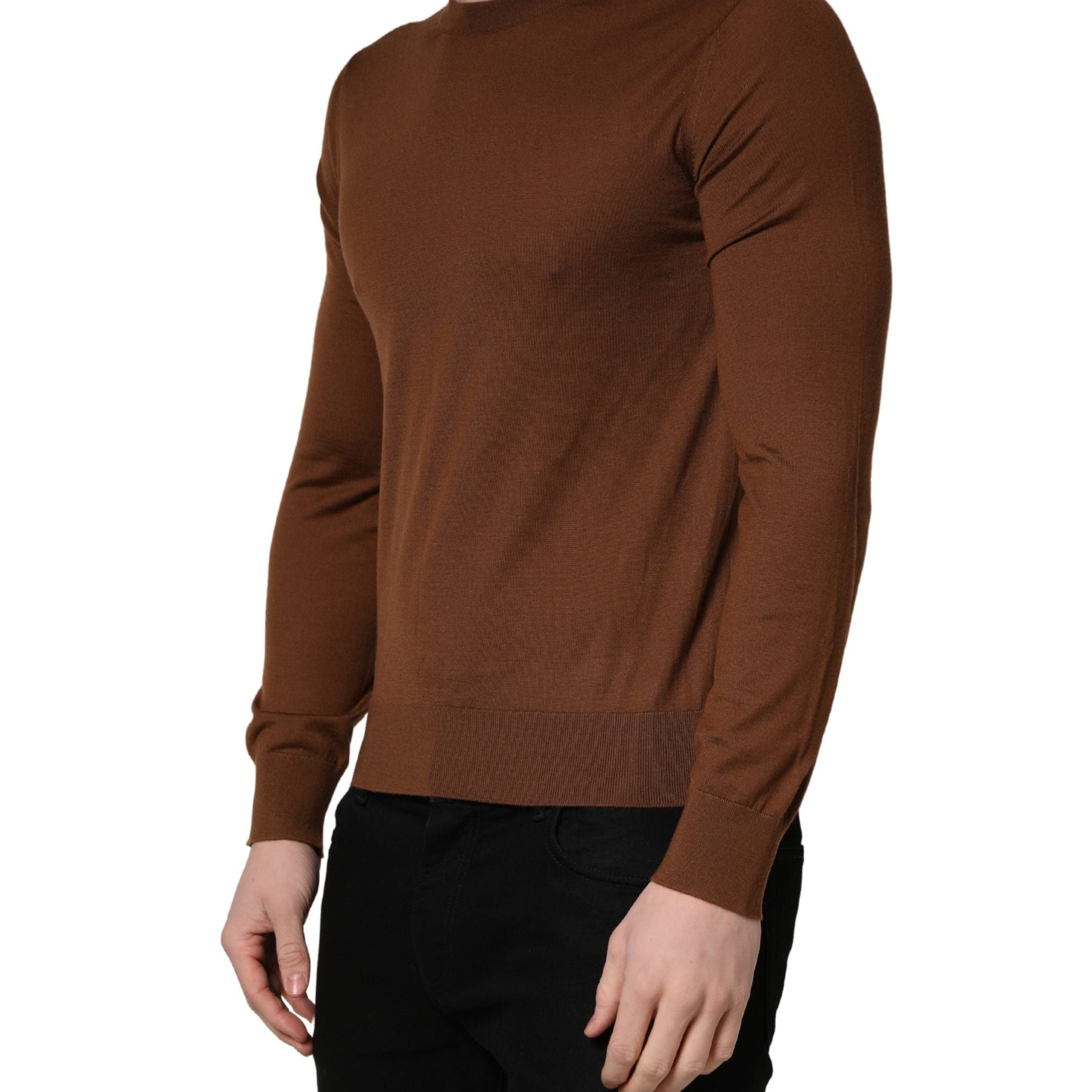 Dolce & Gabbana Brown Cashmere Men Crew Neck Pullover Sweater