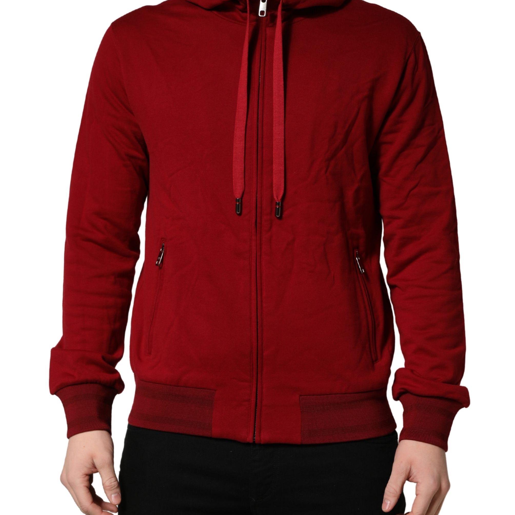 Dolce & Gabbana Red Cotton Full Zip Fleece Men Hoodie Sweater