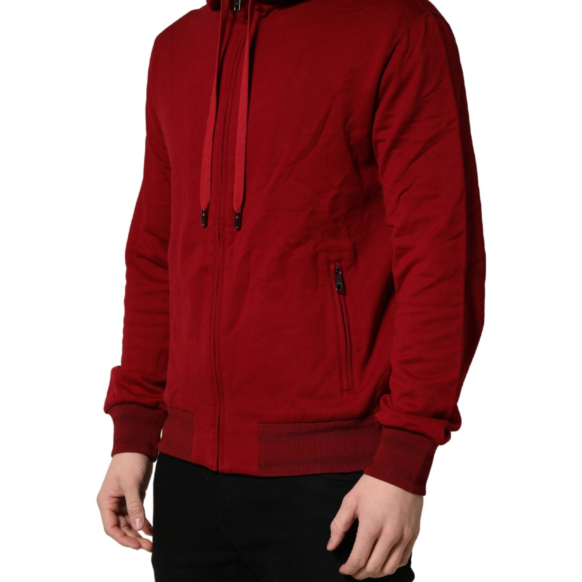 Dolce & Gabbana Red Cotton Full Zip Fleece Men Hoodie Sweater