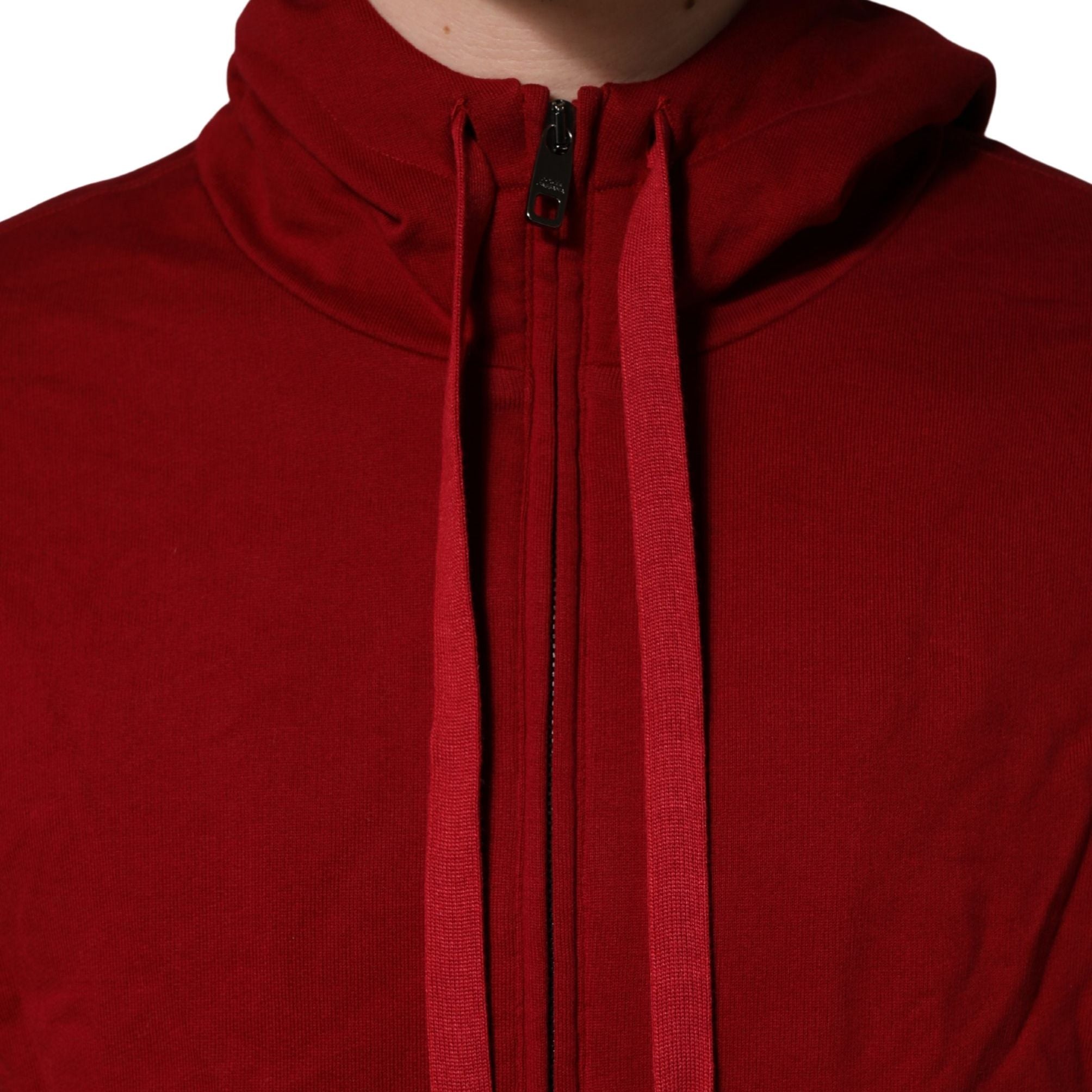 Dolce & Gabbana Red Cotton Full Zip Fleece Men Hoodie Sweater