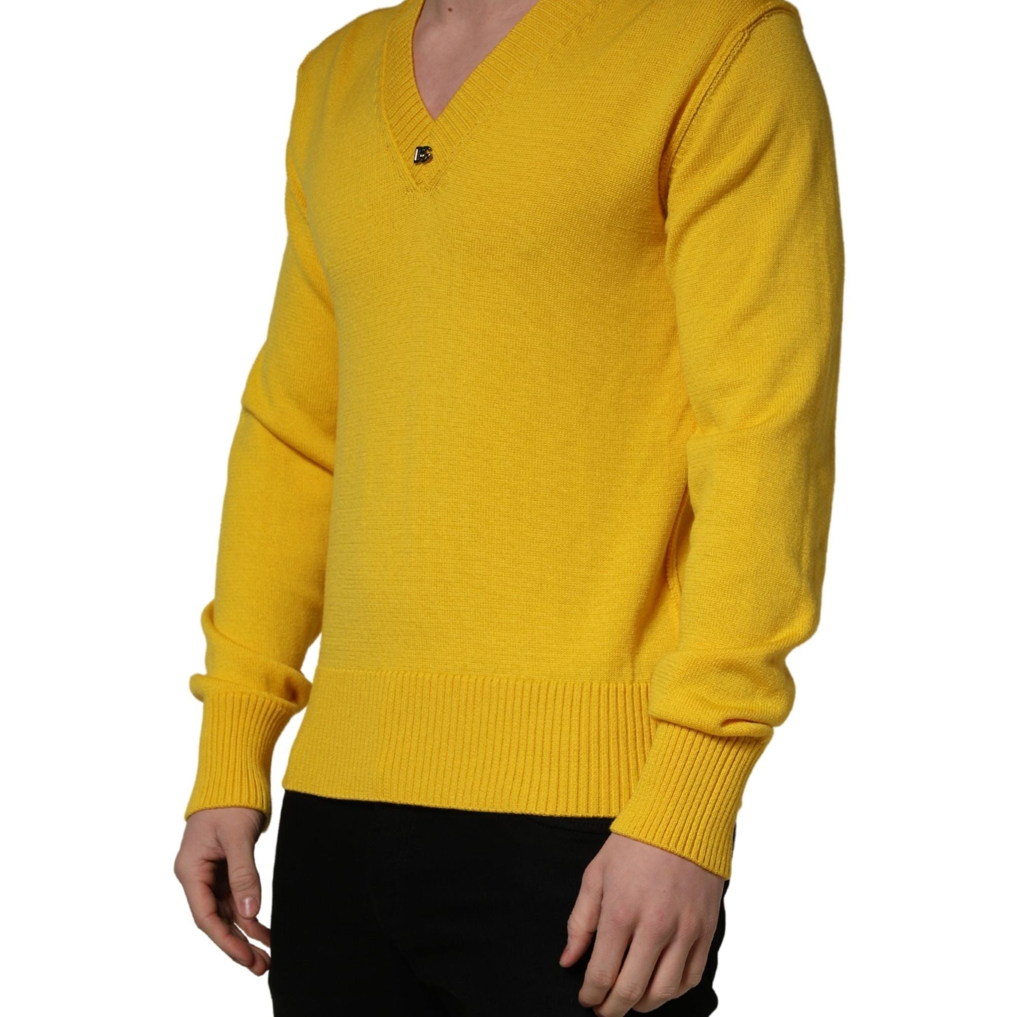 Dolce & Gabbana Wool Knitted V-Neck Pullover Yellow
