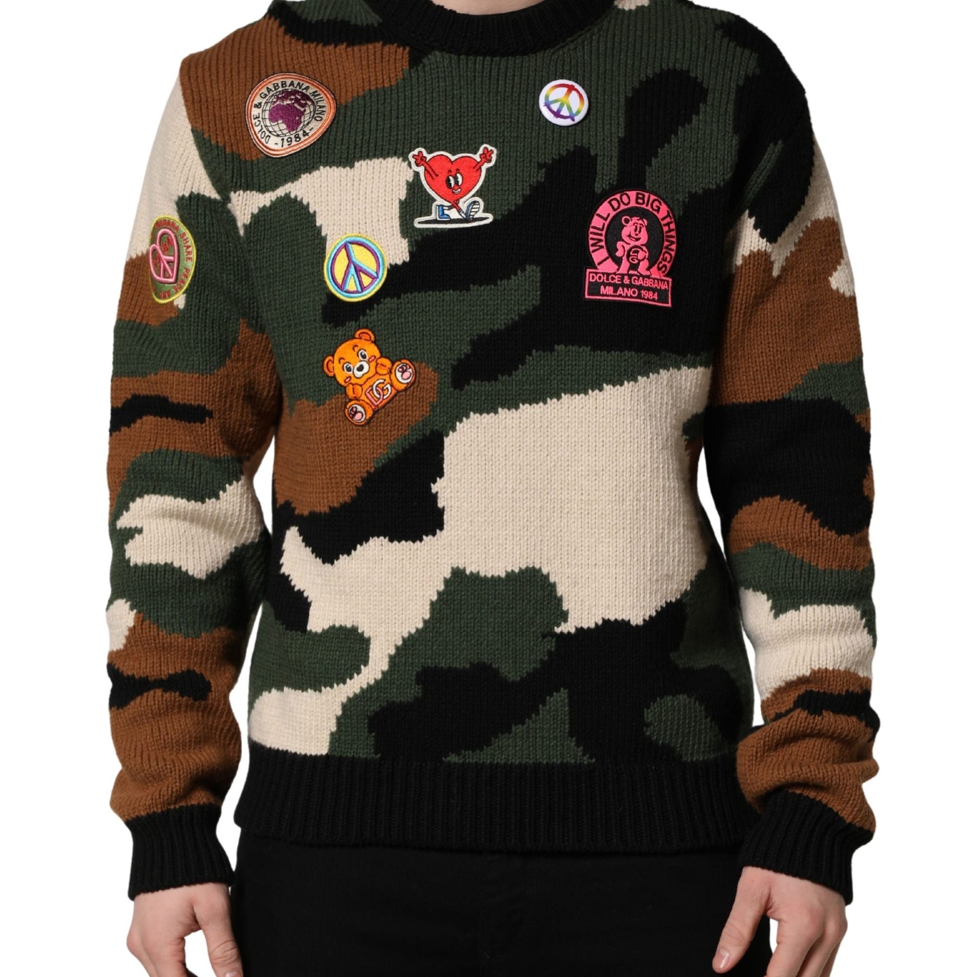 Dolce & Gabbana Multicolor Intarsia Knit Camouflage Pullover Sweater