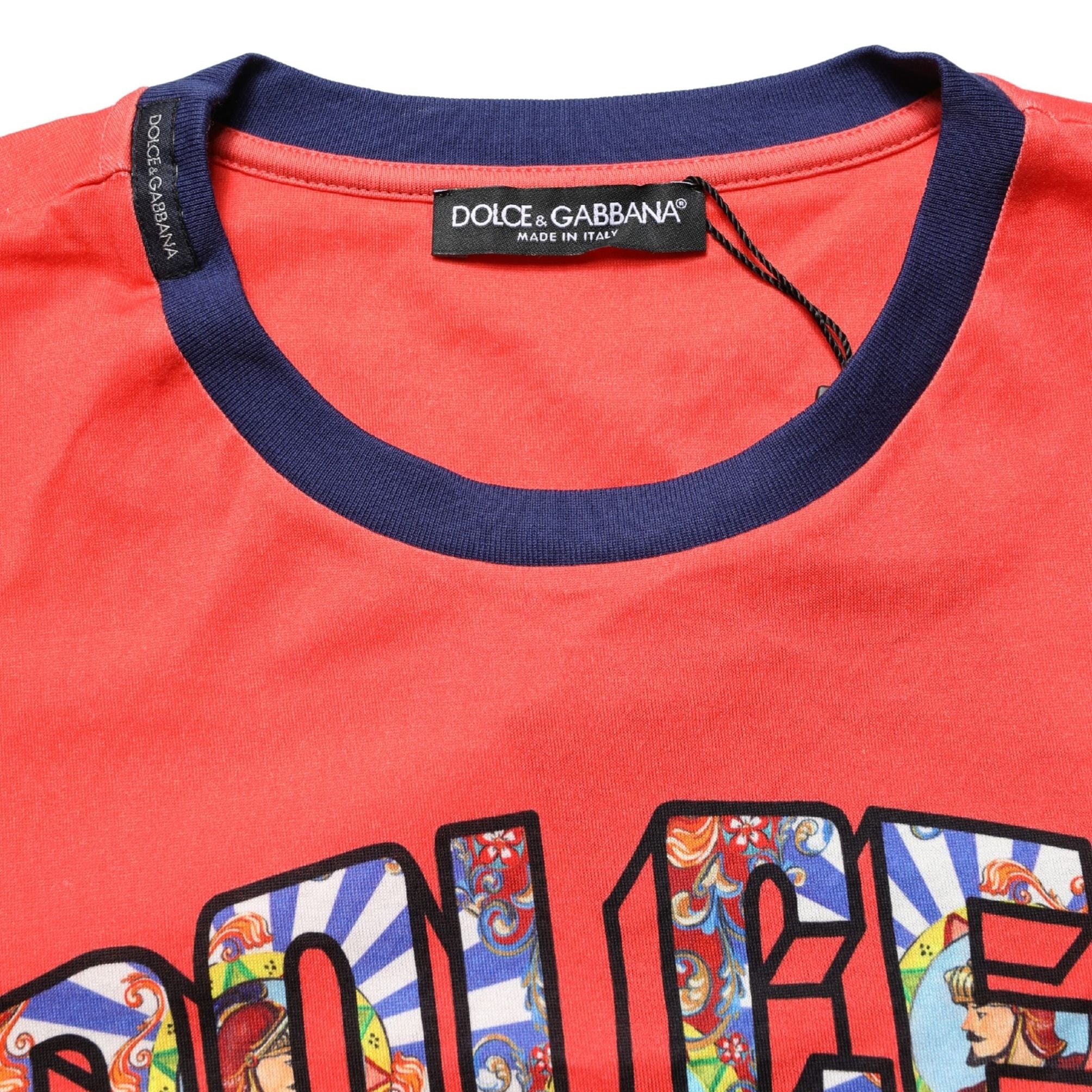 Dolce & Gabbana Orange Logo Print Cotton Crew Neck T-shirt