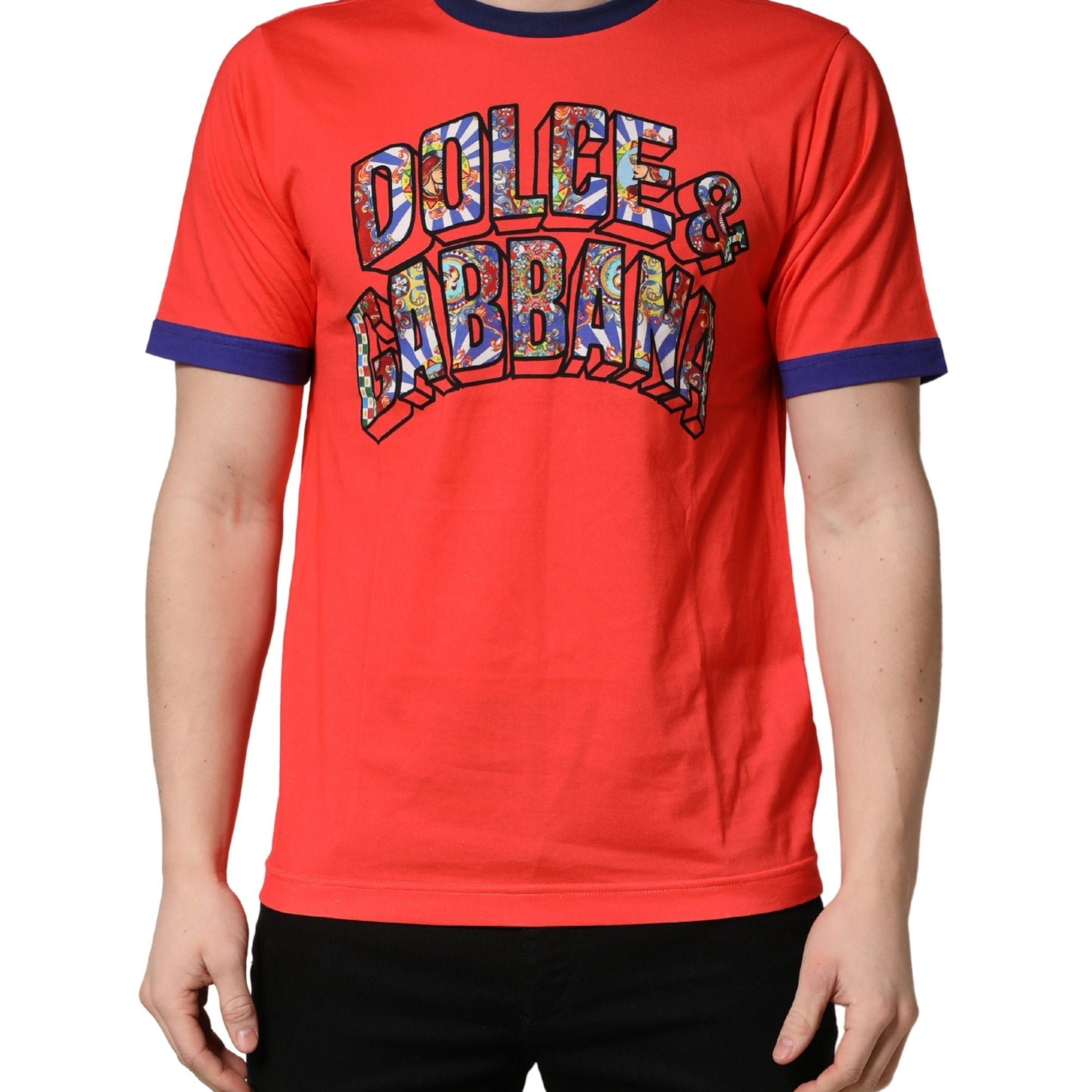 Dolce & Gabbana Orange Logo Print Cotton Crew Neck T-shirt