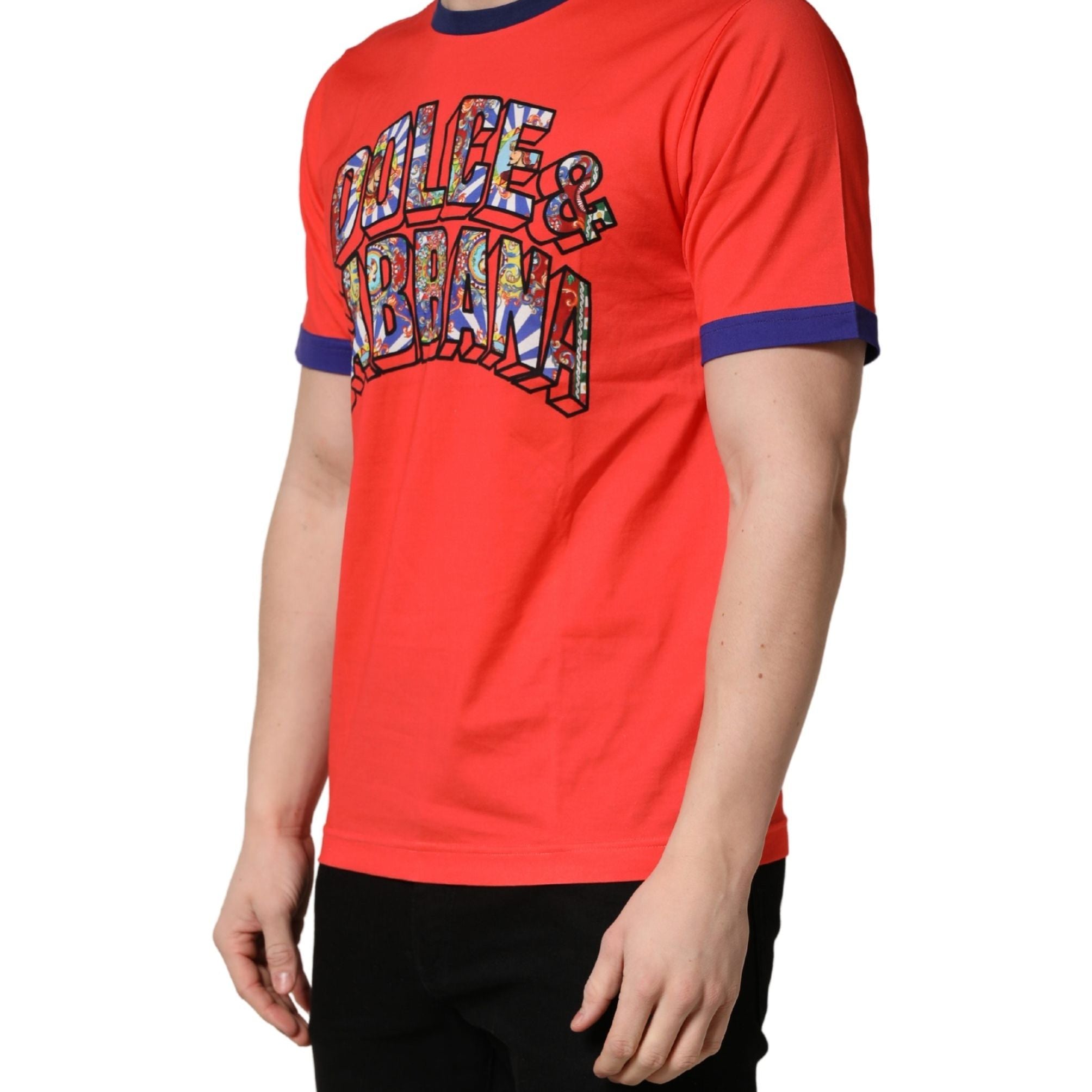 Dolce & Gabbana Orange Logo Print Cotton Crew Neck T-shirt
