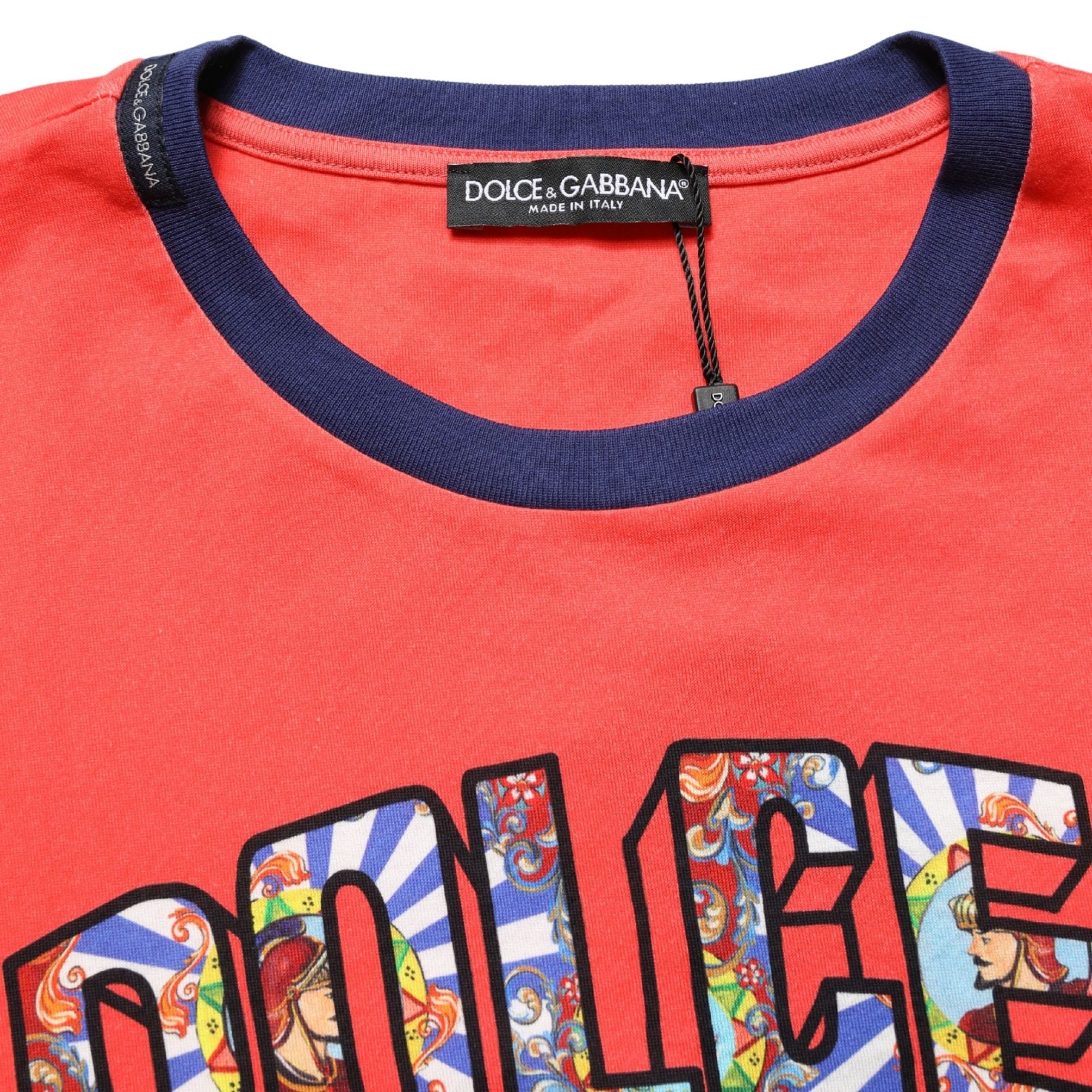 Dolce & Gabbana Orange Logo Print Cotton Crew Neck T-shirt