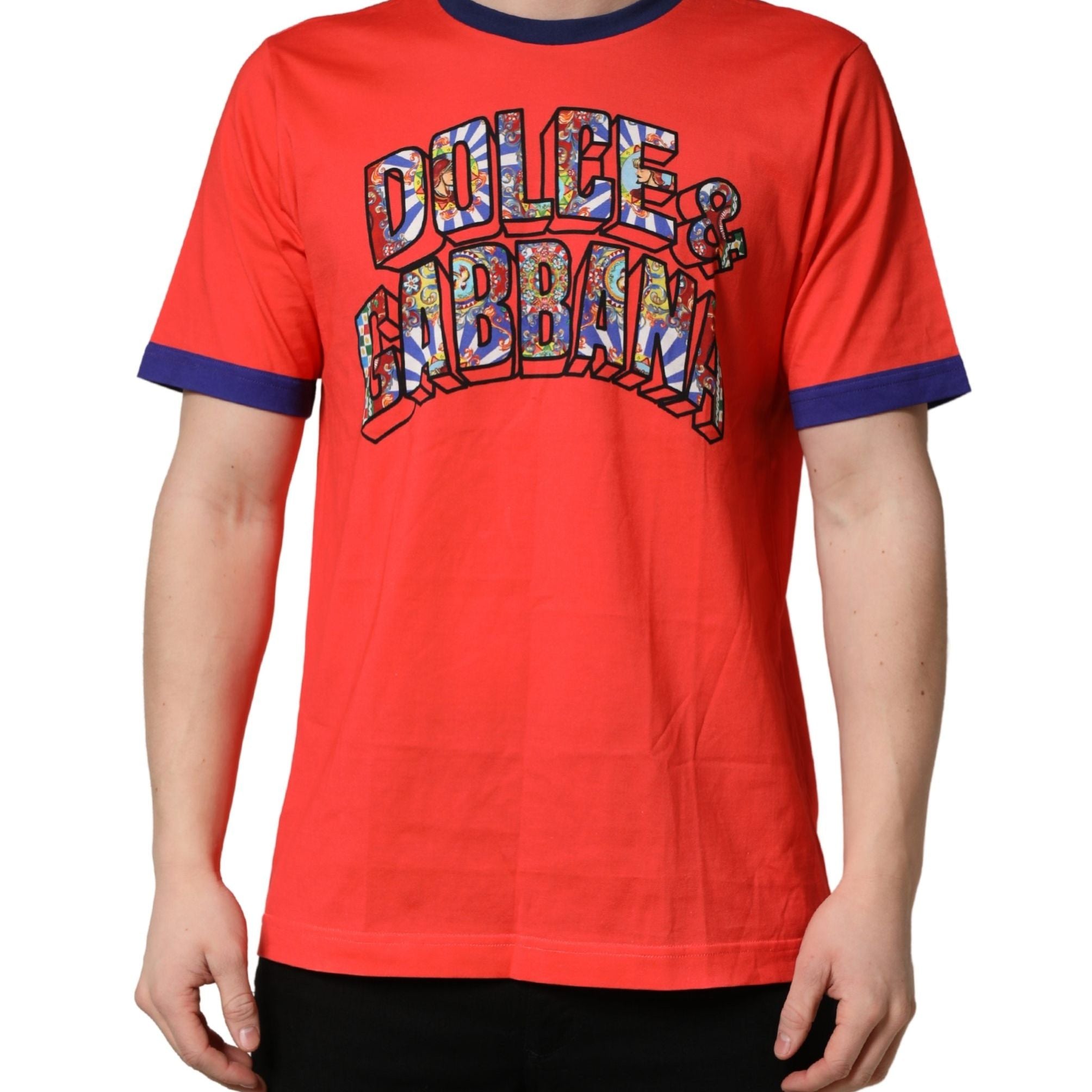 Dolce & Gabbana Orange Logo Print Cotton Crew Neck T-shirt
