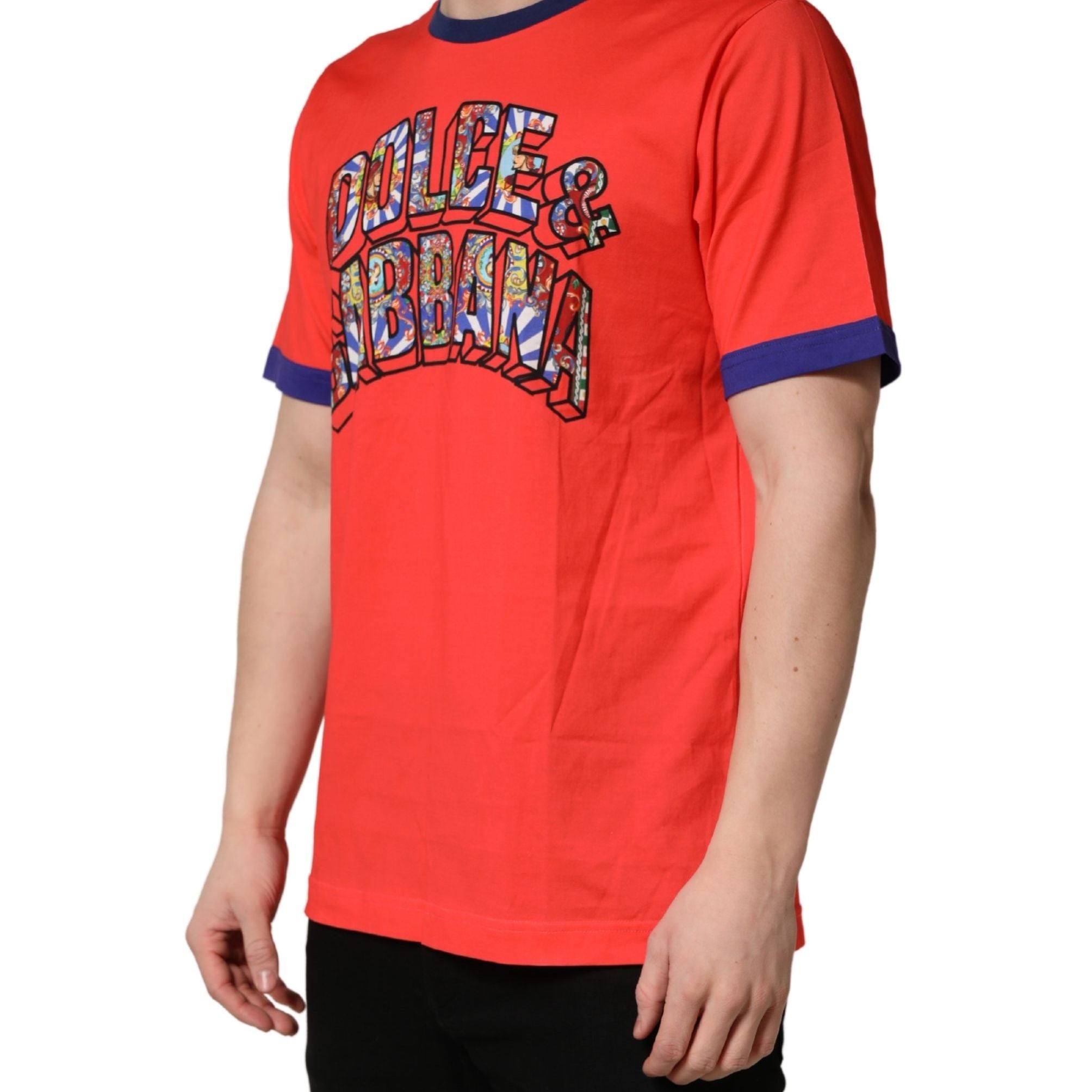 Dolce & Gabbana Orange Logo Print Cotton Crew Neck T-shirt