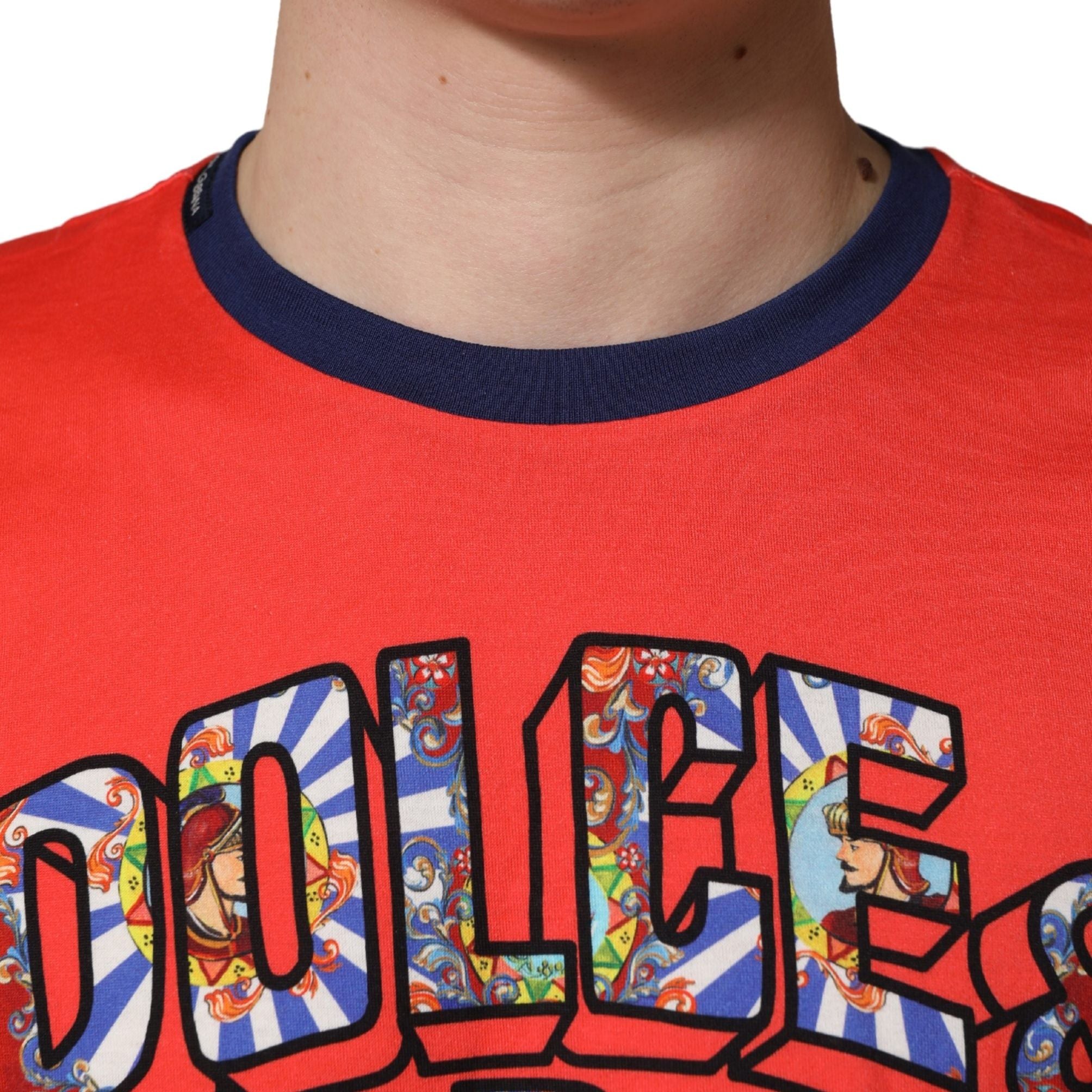 Dolce & Gabbana Orange Logo Print Cotton Crew Neck T-shirt