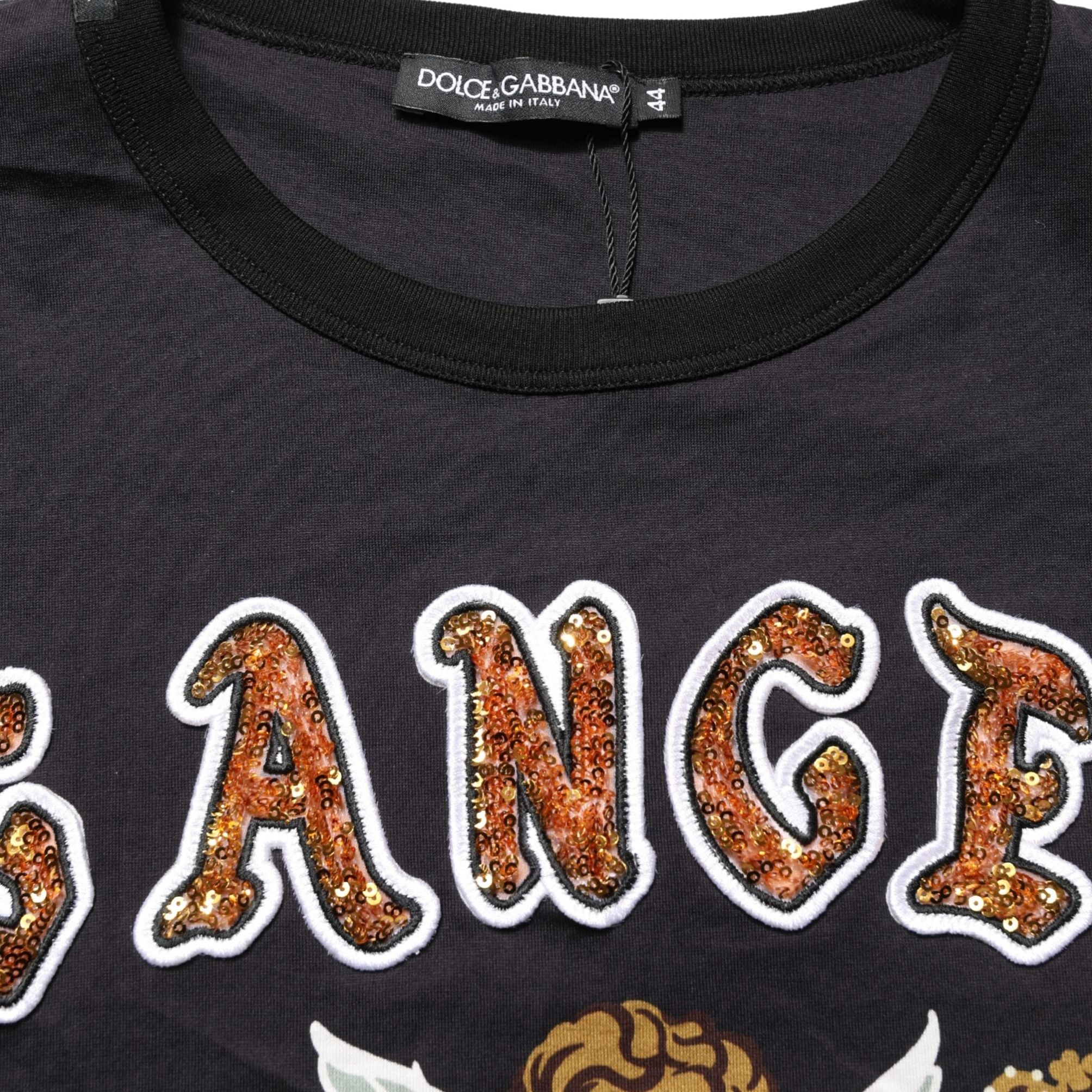 Dolce & Gabbana Black Angel Print Cotton Crew Neck T-shirt