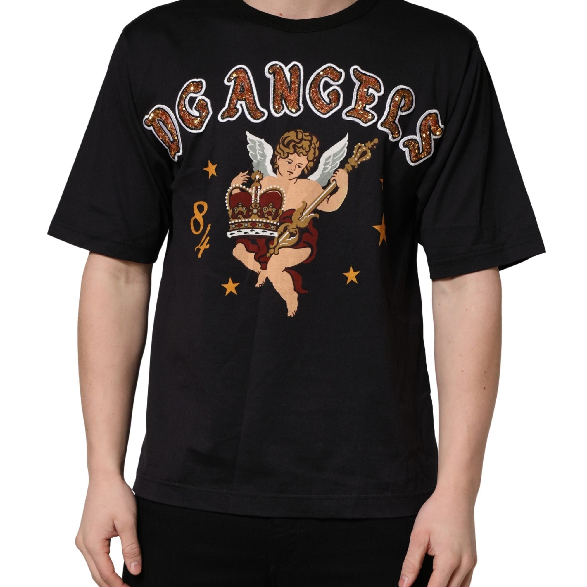 Dolce & Gabbana Black Angel Print Cotton Crew Neck T-shirt