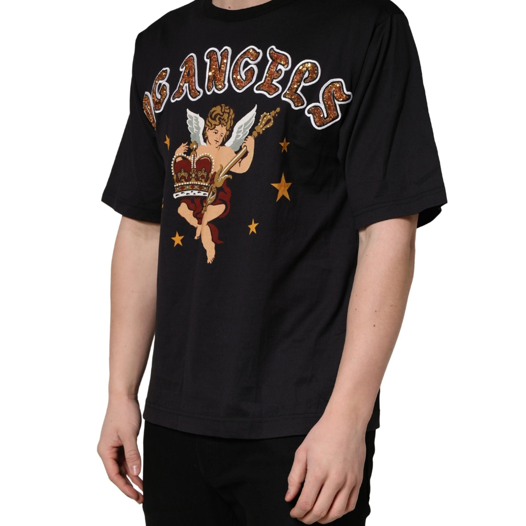 Dolce & Gabbana Black Angel Print Cotton Crew Neck T-shirt