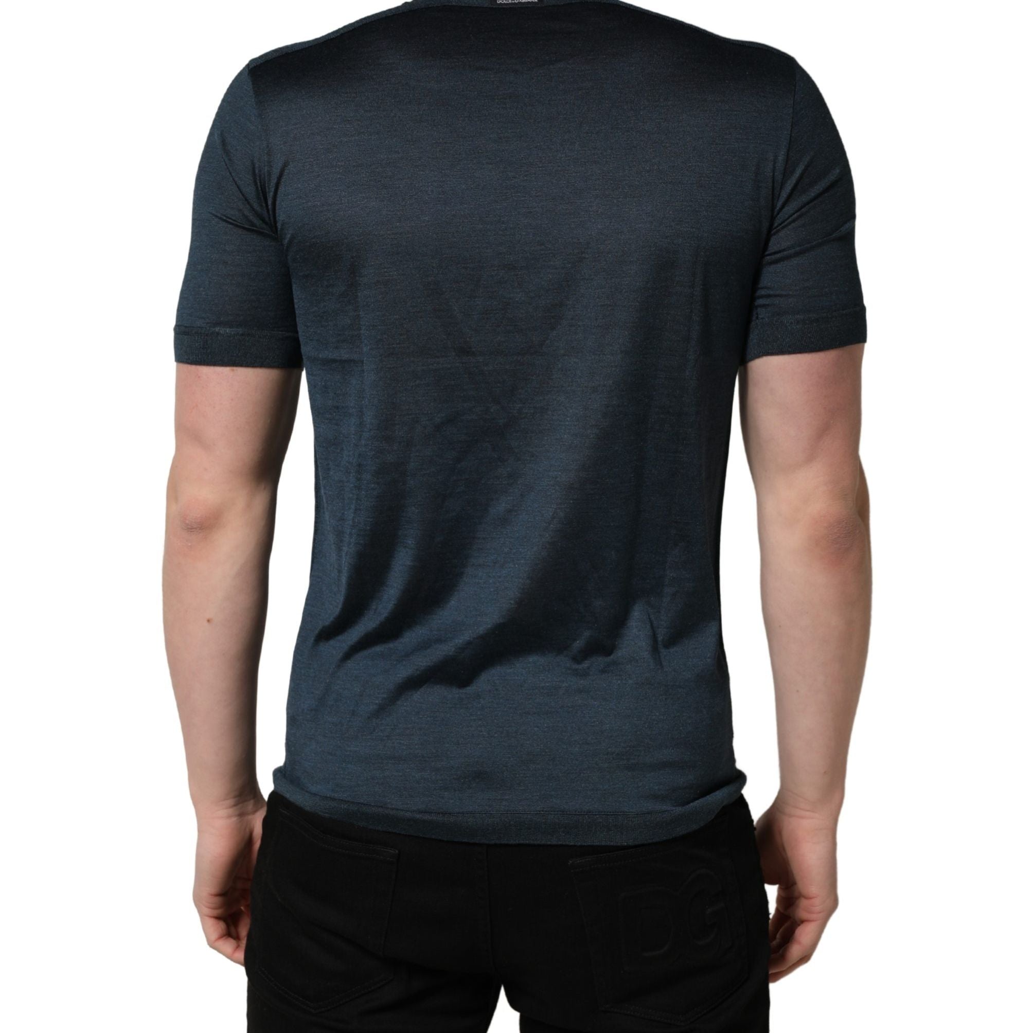 Dolce & Gabbana Dark Blue Silk Crew Neck Short Sleeve T-shirt
