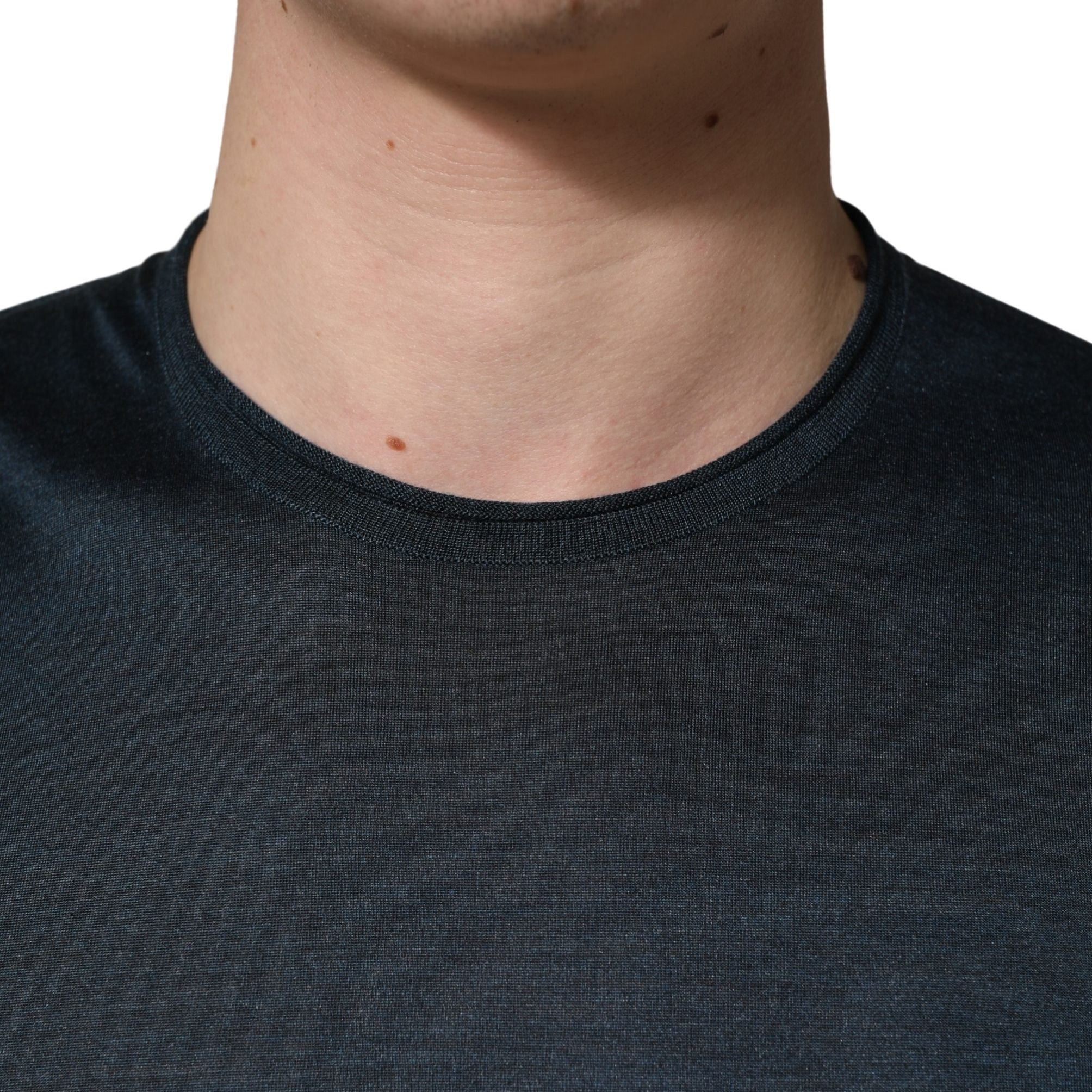 Dolce & Gabbana Dark Blue Silk Crew Neck Short Sleeve T-shirt