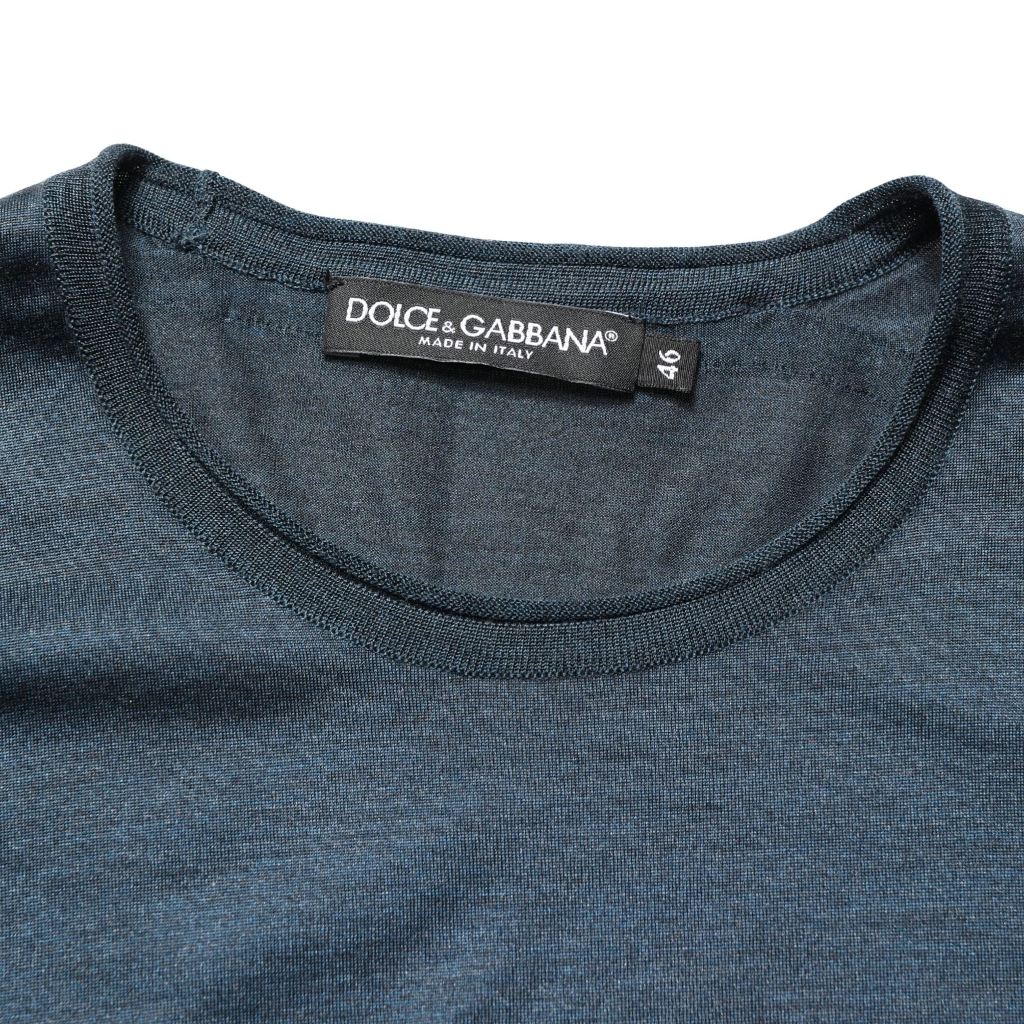 Dolce & Gabbana Dark Blue Silk Crew Neck Short Sleeve T-shirt