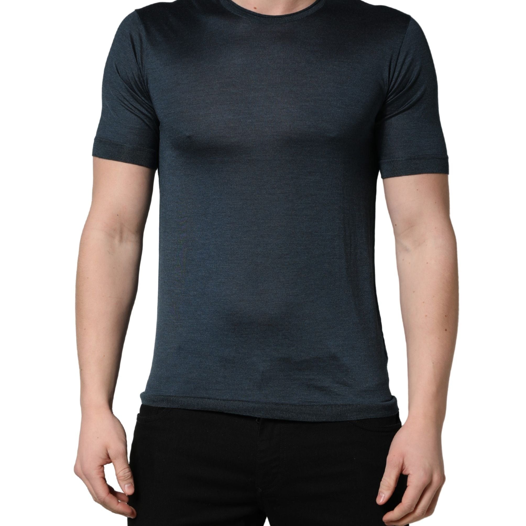 Dolce & Gabbana Dark Blue Silk Crew Neck Short Sleeve T-shirt