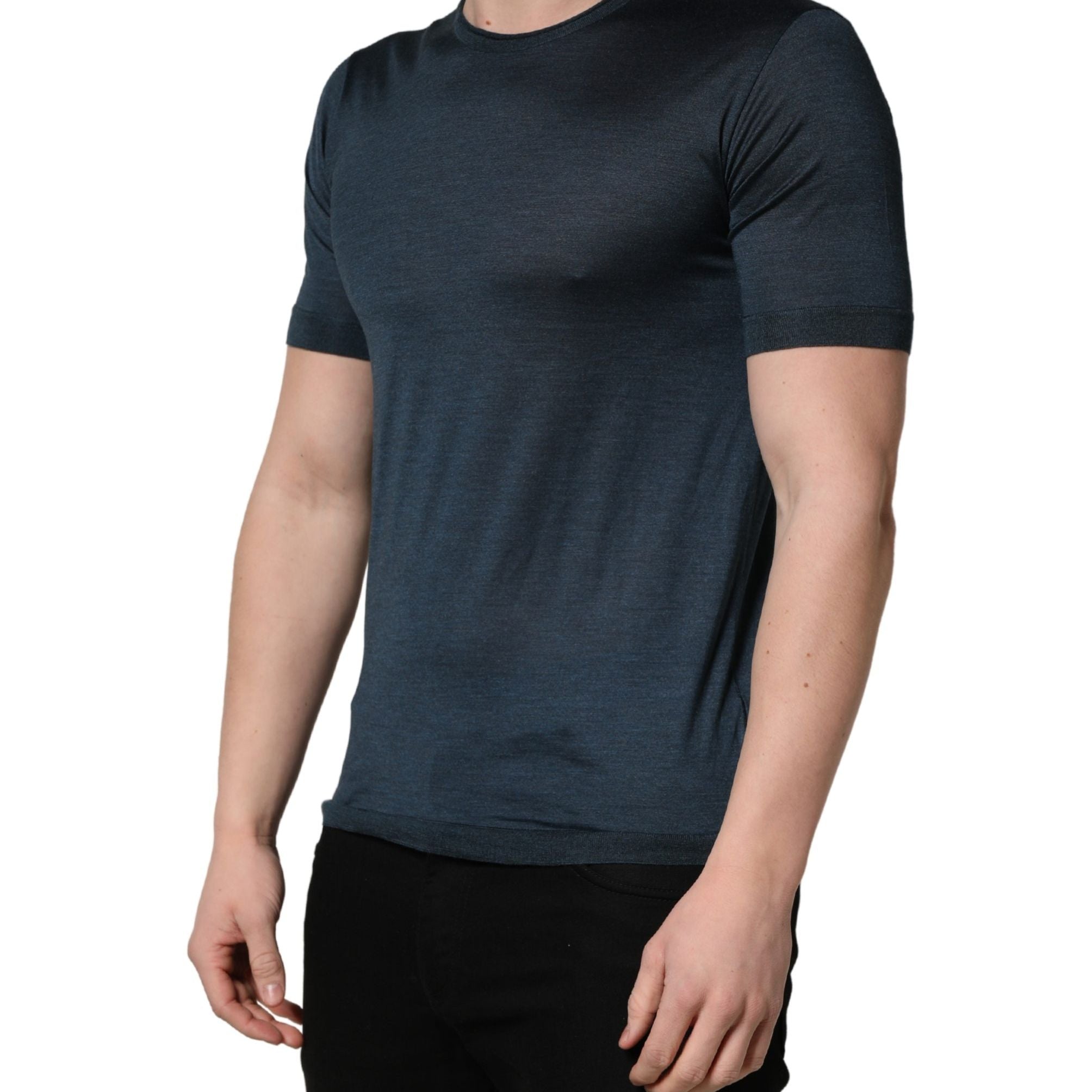 Dolce & Gabbana Dark Blue Silk Crew Neck Short Sleeve T-shirt