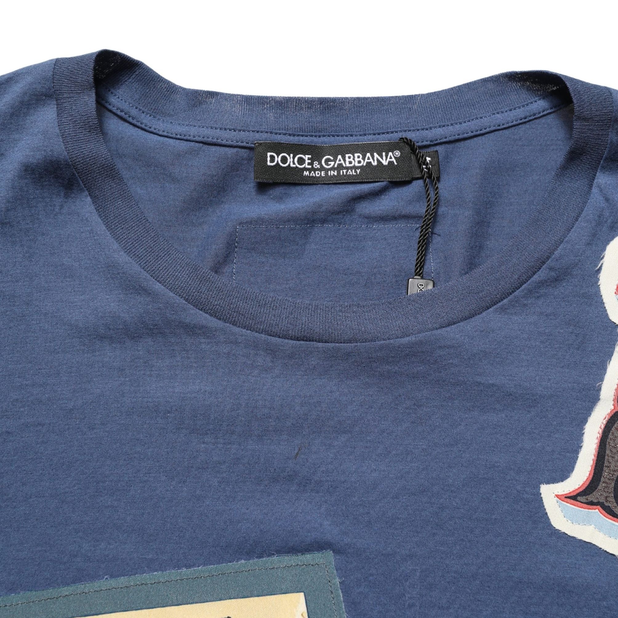 Dolce & Gabbana Navy Blue Cotton Graphic Crew Neck T-shirt