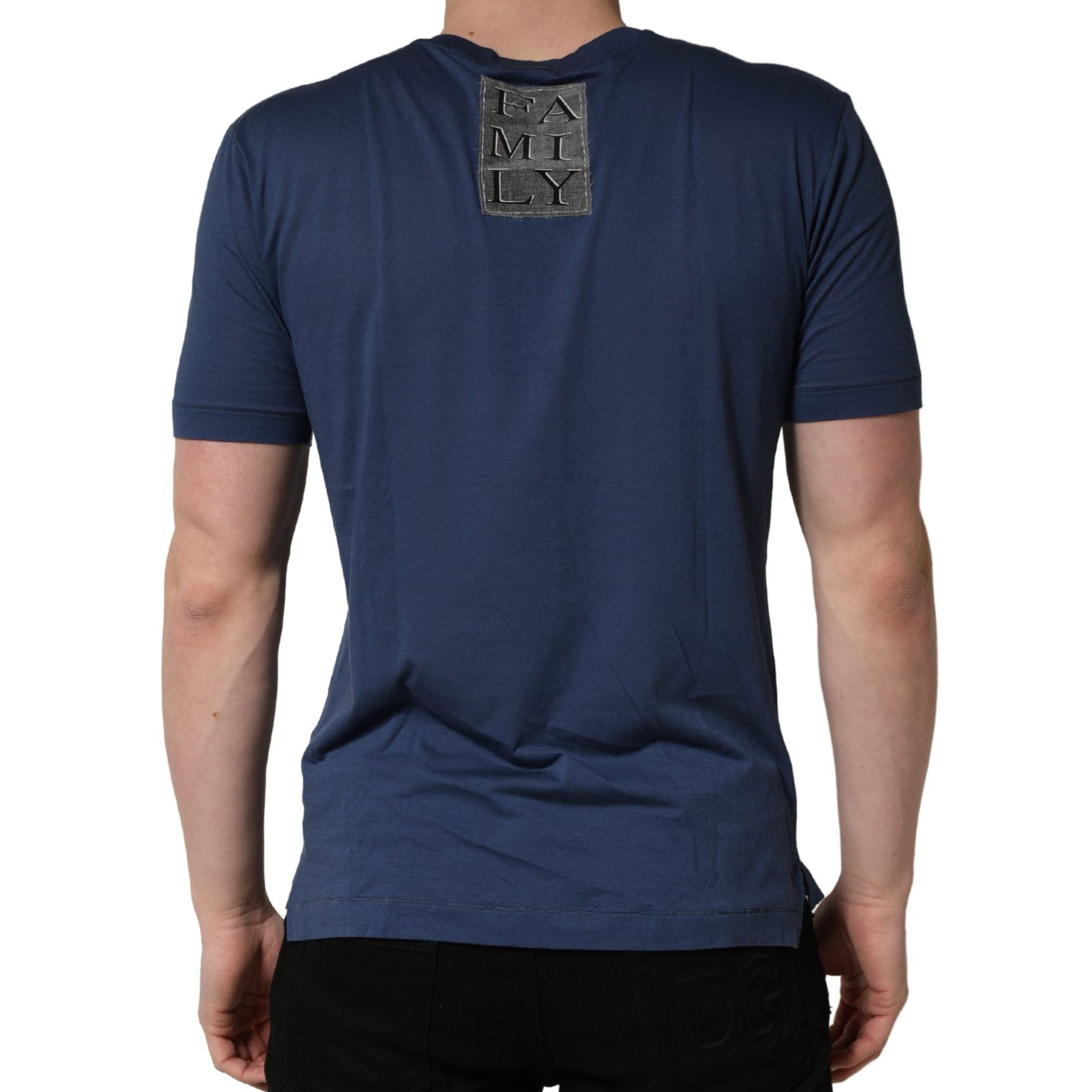 Dolce & Gabbana Navy Blue Cotton Graphic Crew Neck T-shirt