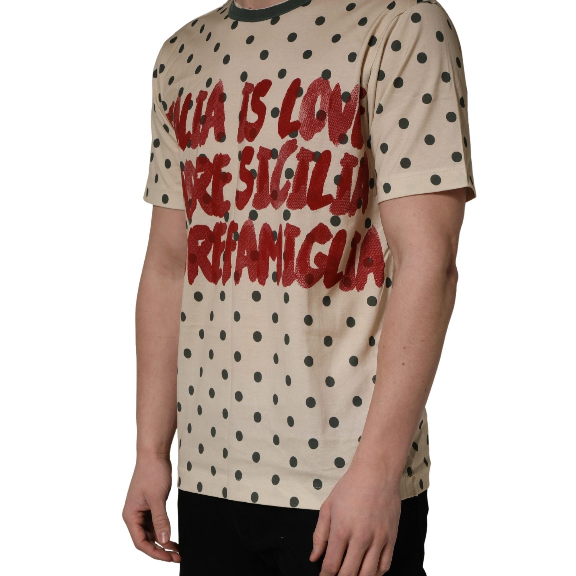 Dolce & Gabbana Beige Cotton Polka Dot Graphic Tee T-shirt