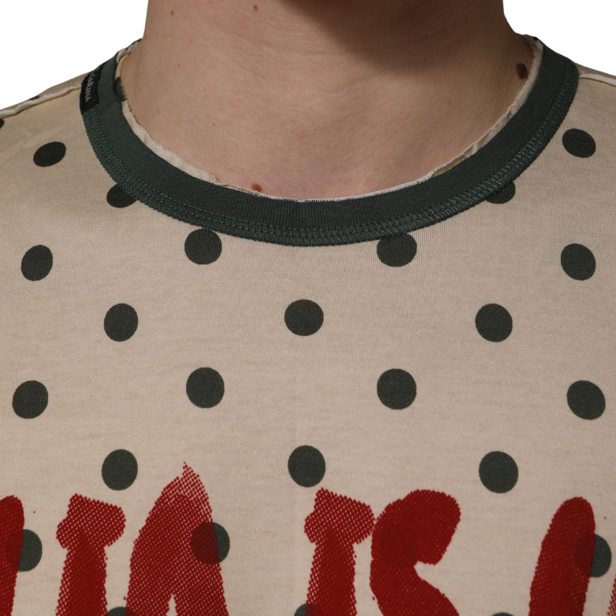Dolce & Gabbana Beige Cotton Polka Dot Graphic Tee T-shirt