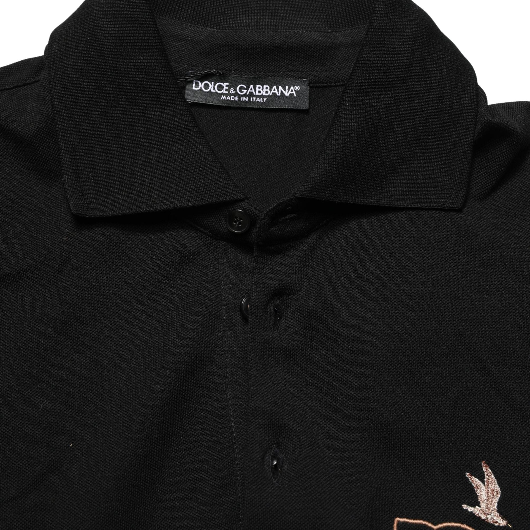 Dolce & Gabbana Black DG Logo Palm Leaves Embroidery Polo T-shirt