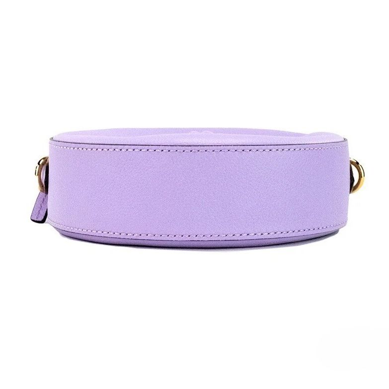 Versace Round Disco Lilac Pebbled Leather Camera Case Crossbody Bag Purse