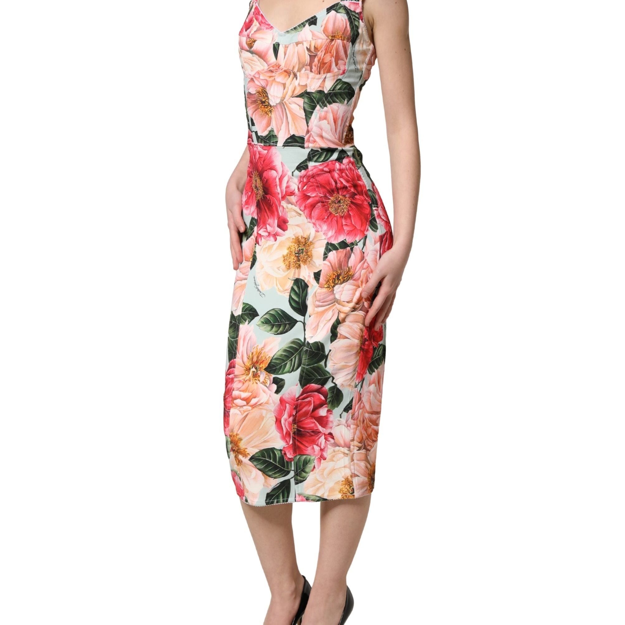 Dolce & Gabbana Multicolor Floral Print Viscose Sheath Dress